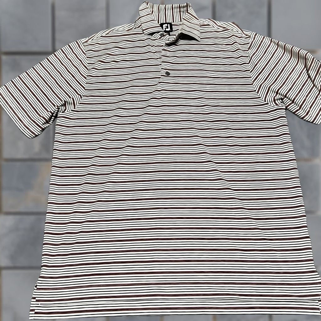 Footjoy Footjoy Polo Shirt Mens Large Performance Striped Golf Red Gray Mens L Red Striped Golf Polo T-Shirt Size US L / EU 52-54 / 3 - 1 Thumbnail