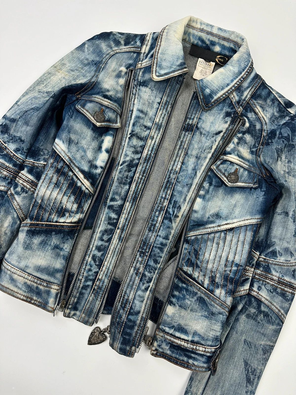 Just Cavalli Just Cavalli 00’s Sky Blue Print Multi Zip Denim Jacket Size S / US 4 / IT 40 - 9 Thumbnail