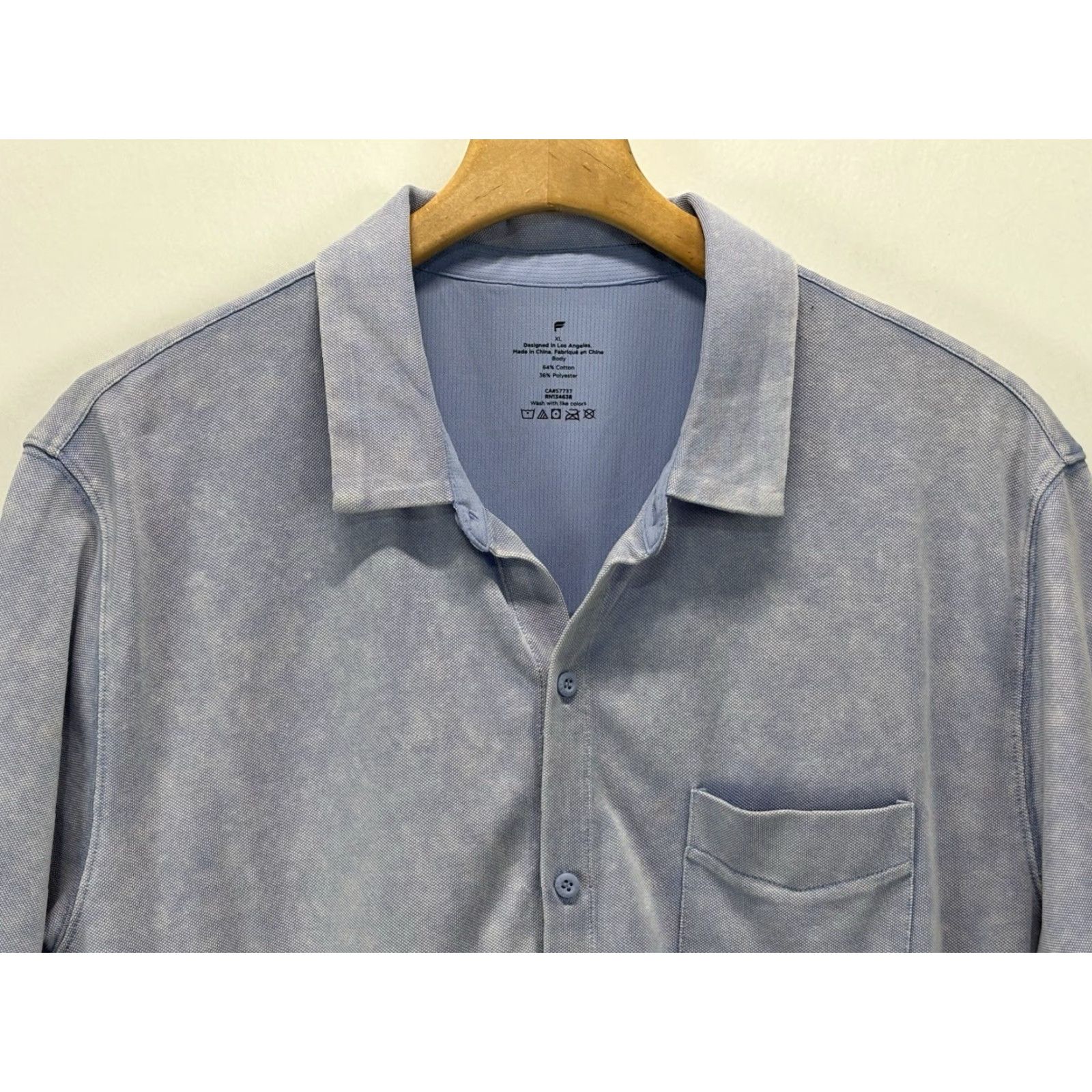 Fabletics Fabletics The Dash Button-Up Men’s Short Sleeve XL Blue Cotton Blend Polyester Knit Breathable Regular Casual, Travel Stone Wash Look Size US 36 / EU 52 - 2 Thumbnail