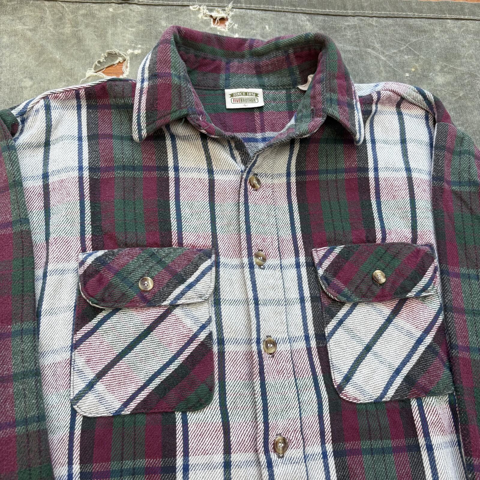 FiveBrother Vintage 80s 90s Five Brother Burgundy Green Plaid Flannel Size US L / EU 52-54 / 3 - 2 Thumbnail