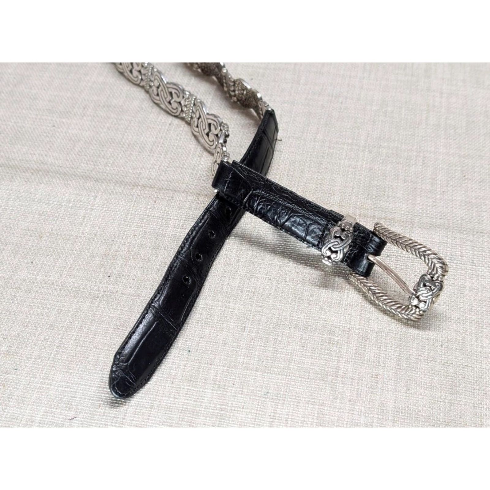 Brighton VINTAGE Brighton belt Women 27-28 black Alligator print 7/8" leather metal chain concho belts Size ONE SIZE - 5 Thumbnail