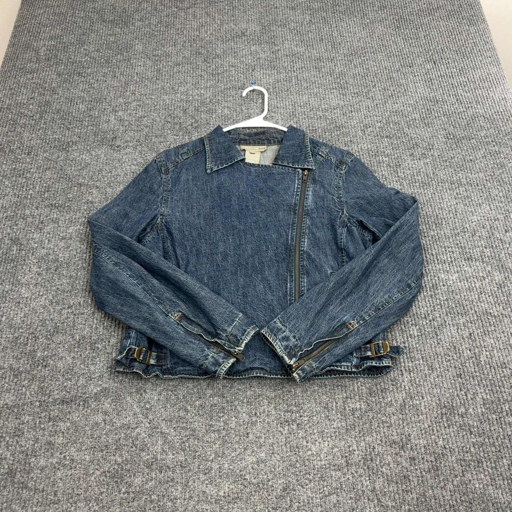 Jones New York Jones New York Jeans Jacket Womens 8 Blue Denim Asymmetrical Zip Moto Biker Size 30" / US 8 / IT 44 - 3 Thumbnail