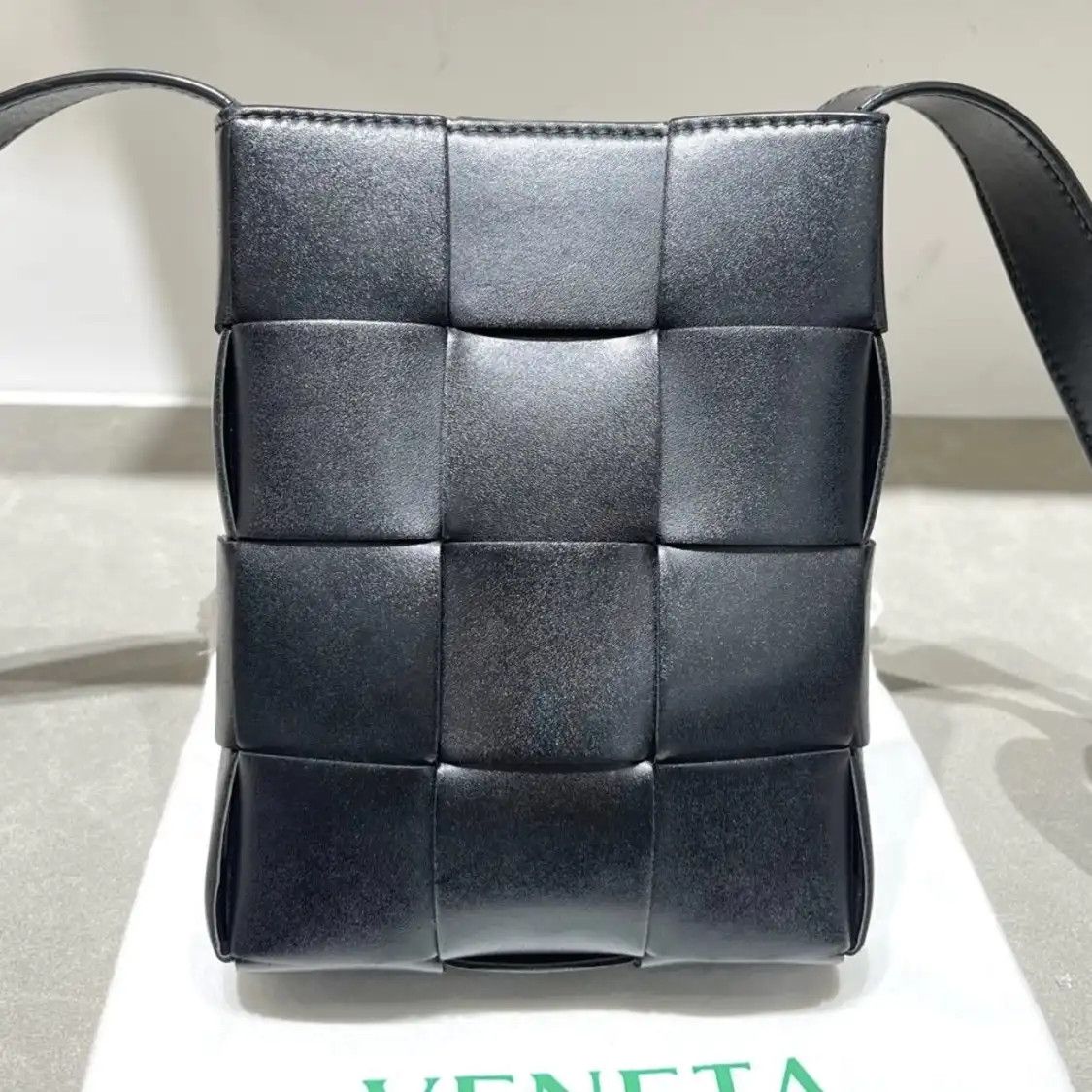 Bottega Veneta Cassette Black Cowhide Leather Woven Shoulder Bag, Women's