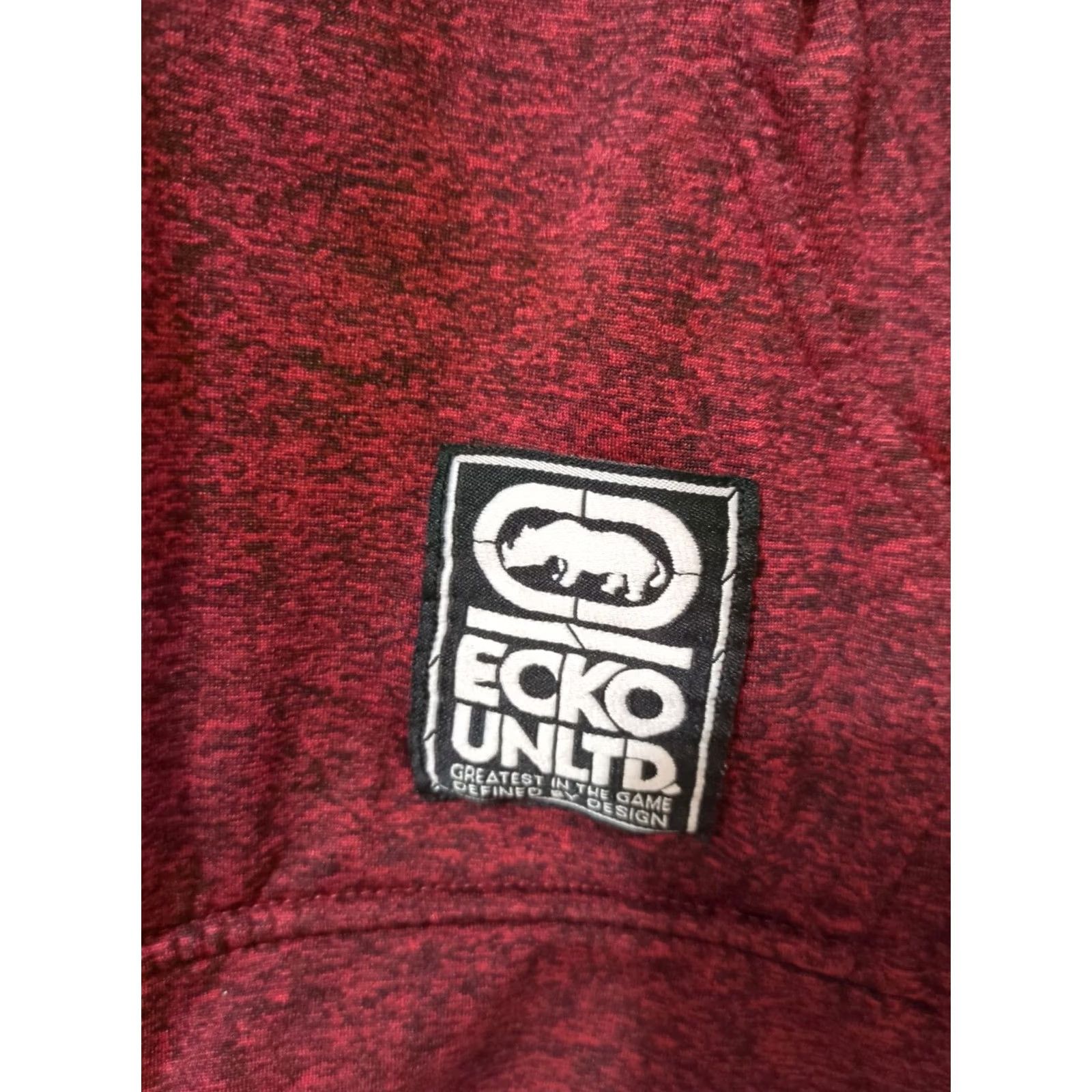 Ecko Unltd. Ecko Unltd Hooded Pullover Jacket Men M Red Marbled Sleeve Black Logo Pullover Hooded Fleece Polyester Size US M / EU 48-50 / 2 - 2 Thumbnail