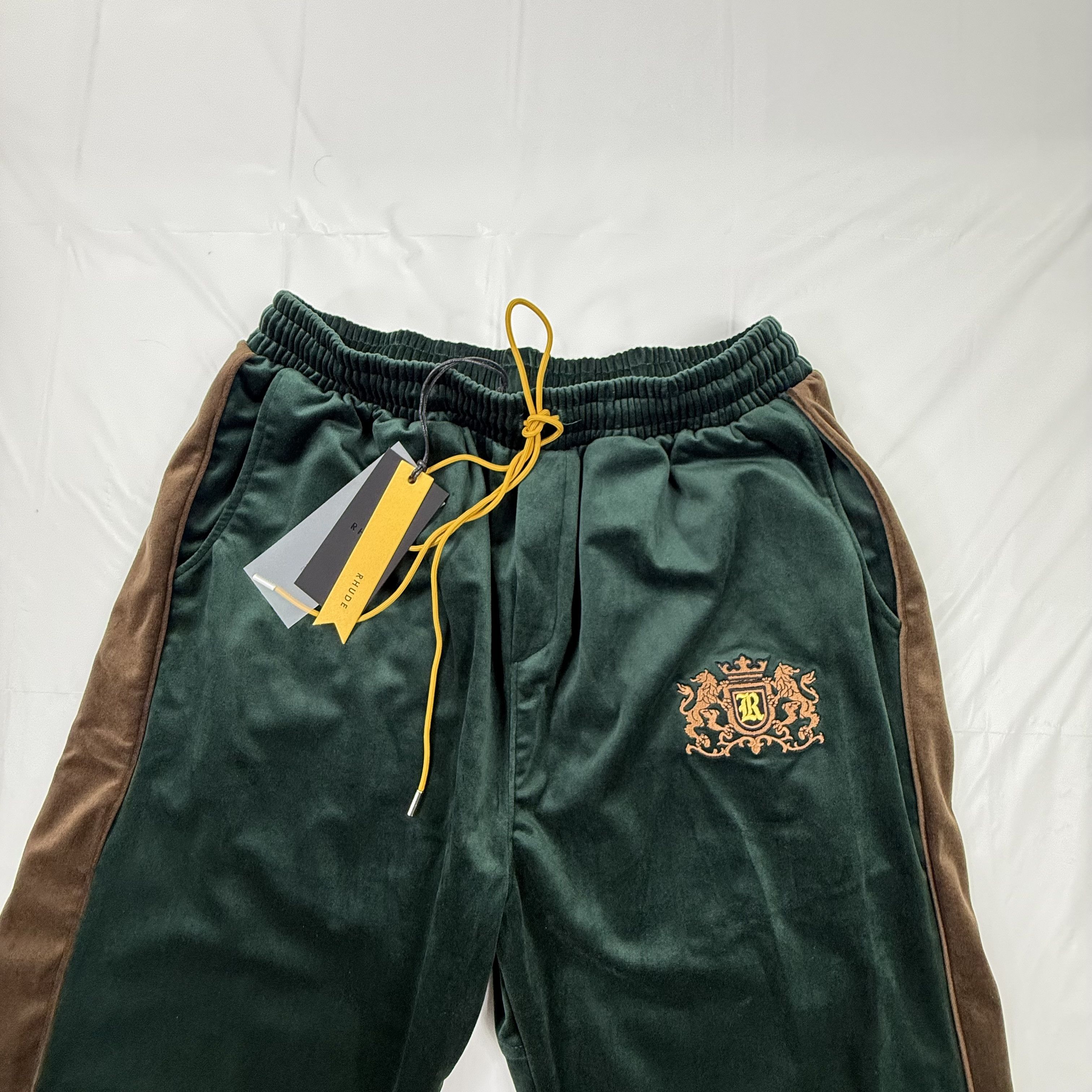 Rhude Rhude Crest Velour Track Pants Green Brown Side Stripe XXL Size US 36 / EU 52 - 7 Thumbnail