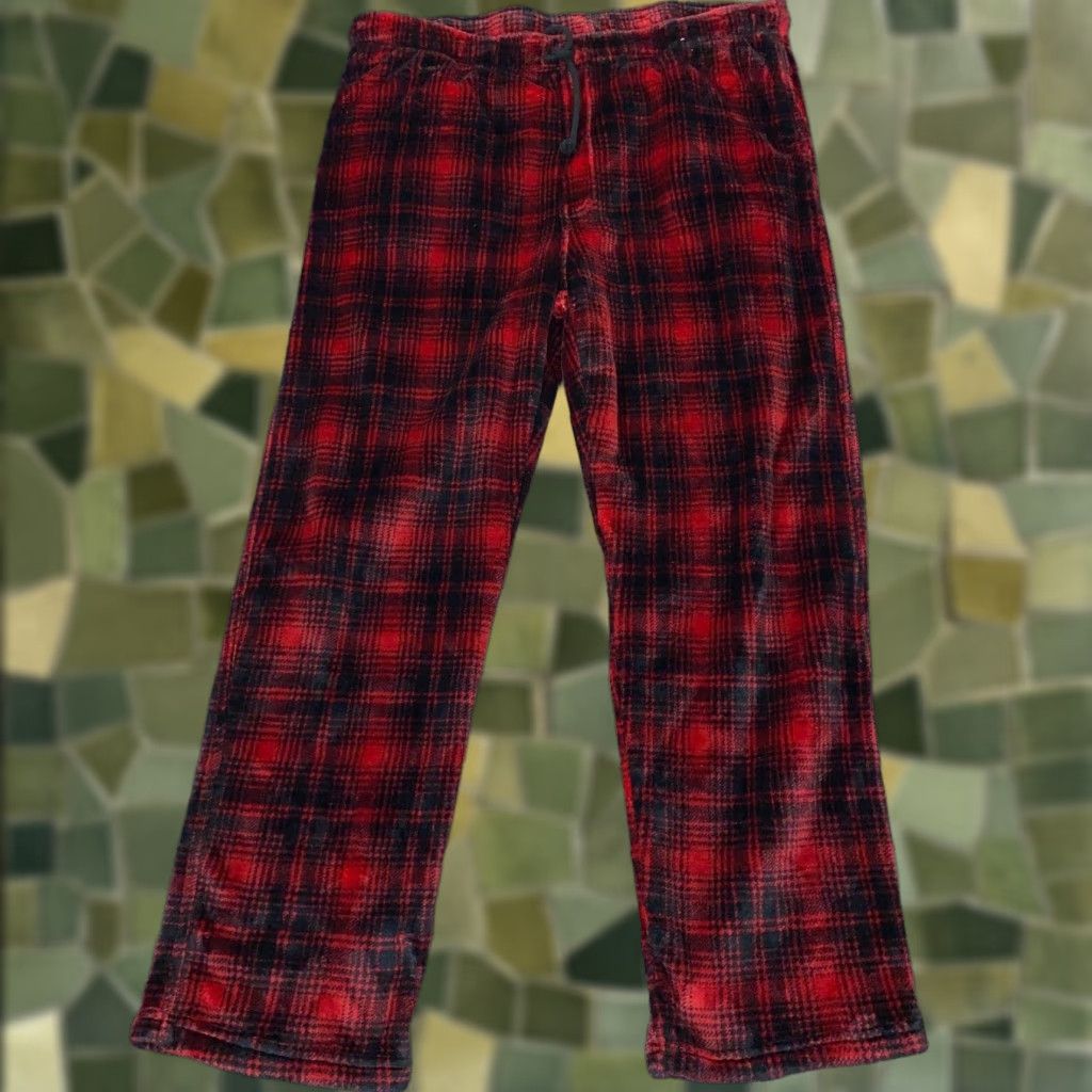 Vintage American Outdoorsman Fleece Pajama Pants Mens XL Red Plaid Lounge Drawstring Bottoms Size US 36 / EU 52 - 1 Thumbnail