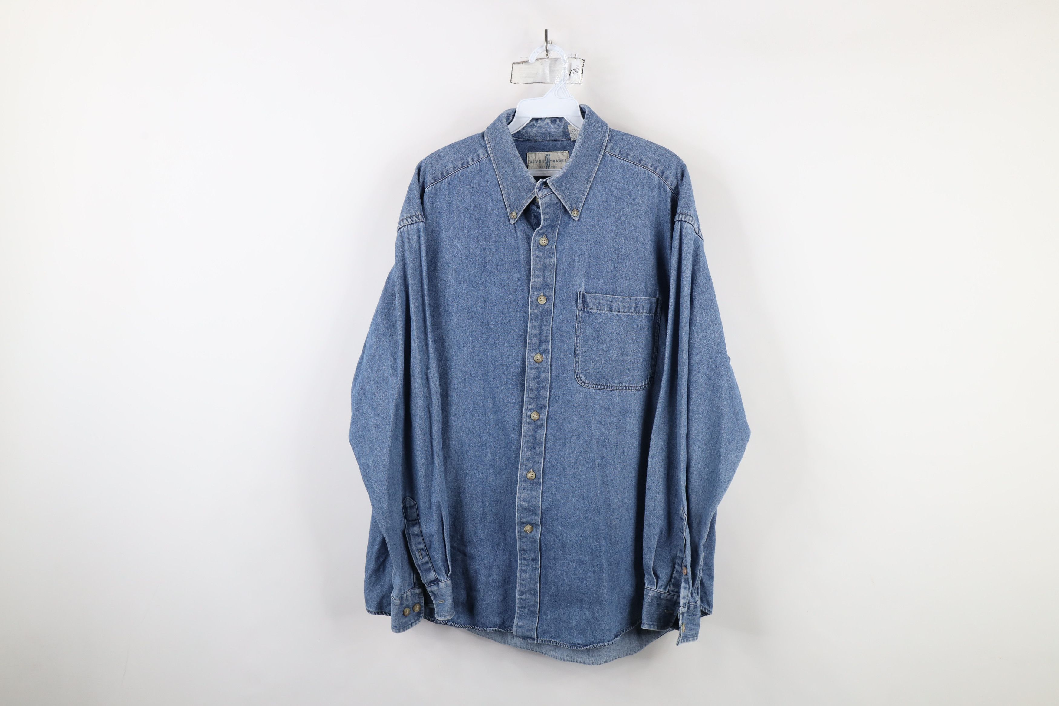 Vintage Vintage 90s Streetwear Collared Denim Jean Button Down Shirt Size US L / EU 52-54 / 3 - 1 Thumbnail