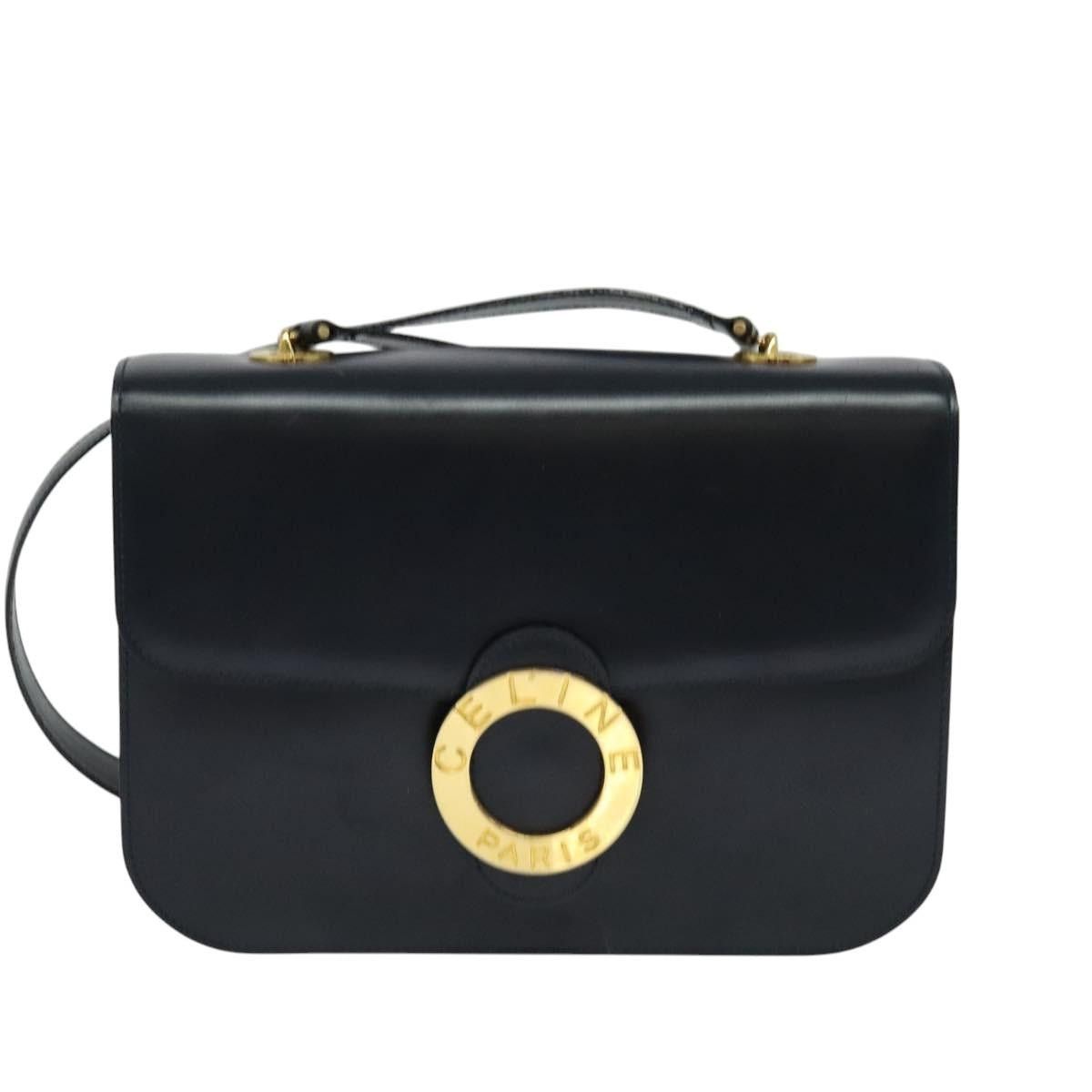 Celine CELINE Circle Shoulder Bag Leather Navy Gold Size ONE SIZE - 2 Thumbnail