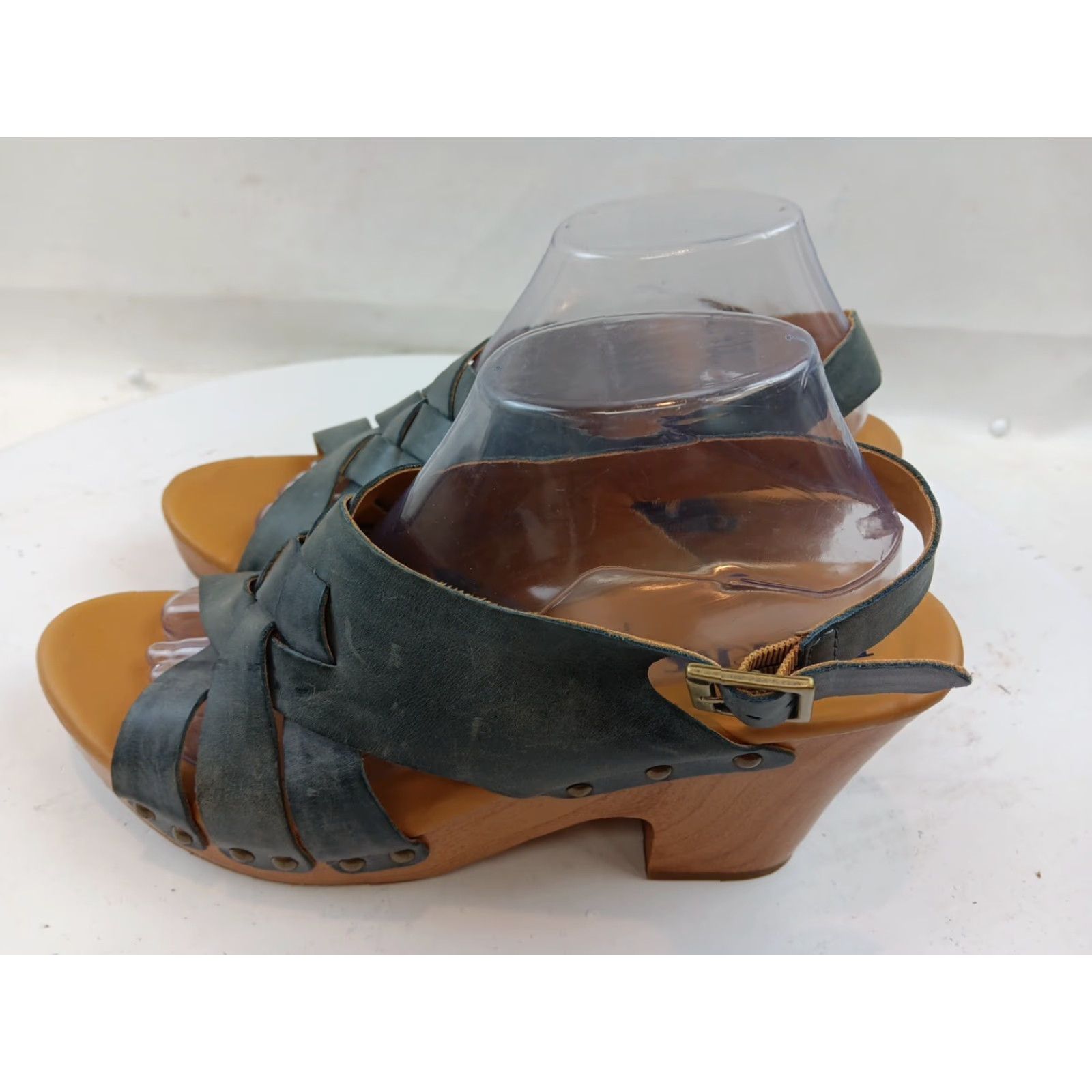 Vintage Korks Sandal Women’s Open Toe Slingback Leather Cushioned Footbed Blue Block Heel 10M Size US 10 / IT 40 - 6 Thumbnail