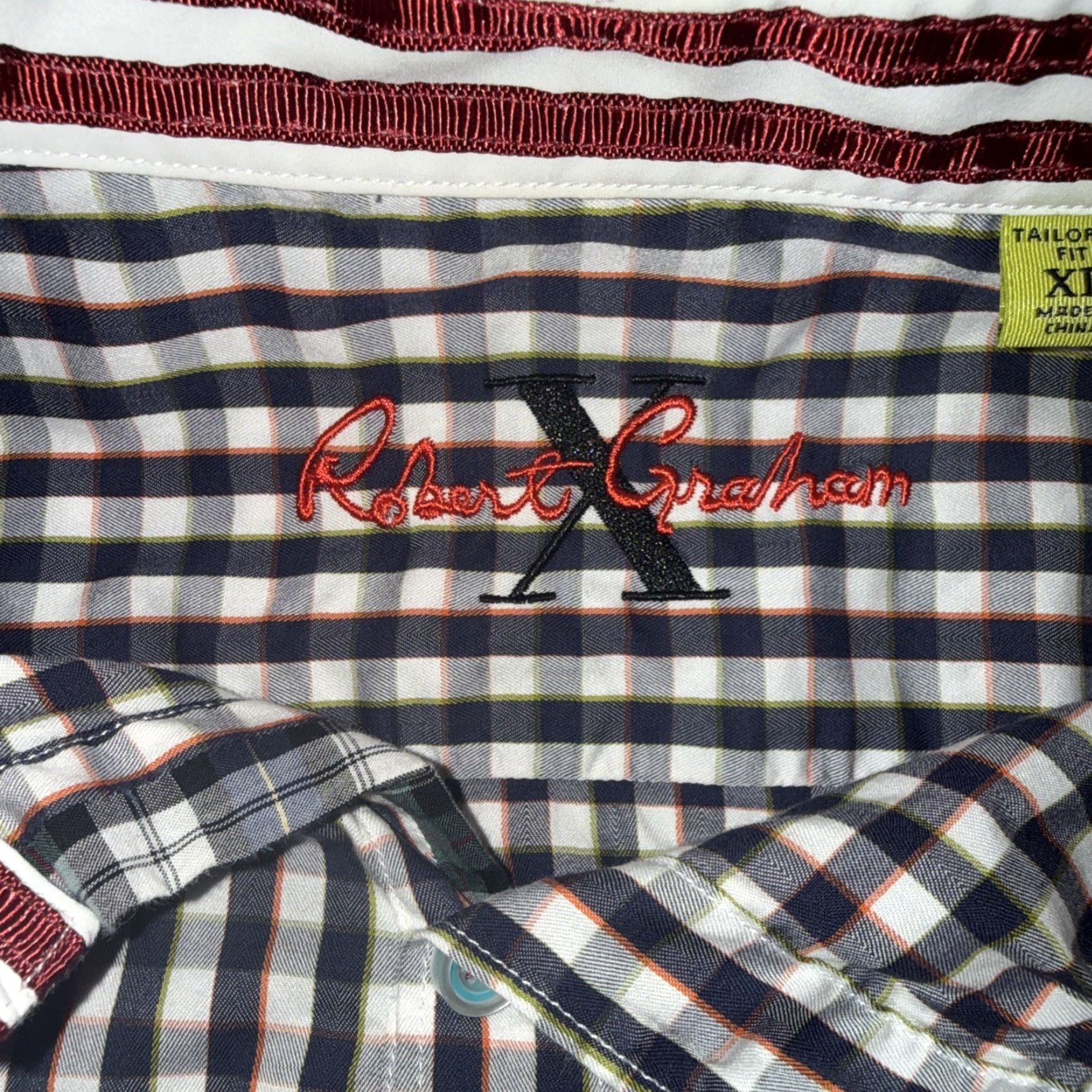 Robert Graham VINTAGE Robert Graham X Tailored Fit Blue White Plaid Cotton Embroidered Shirt XL Size US XL / EU 56 / 4 - 3 Thumbnail