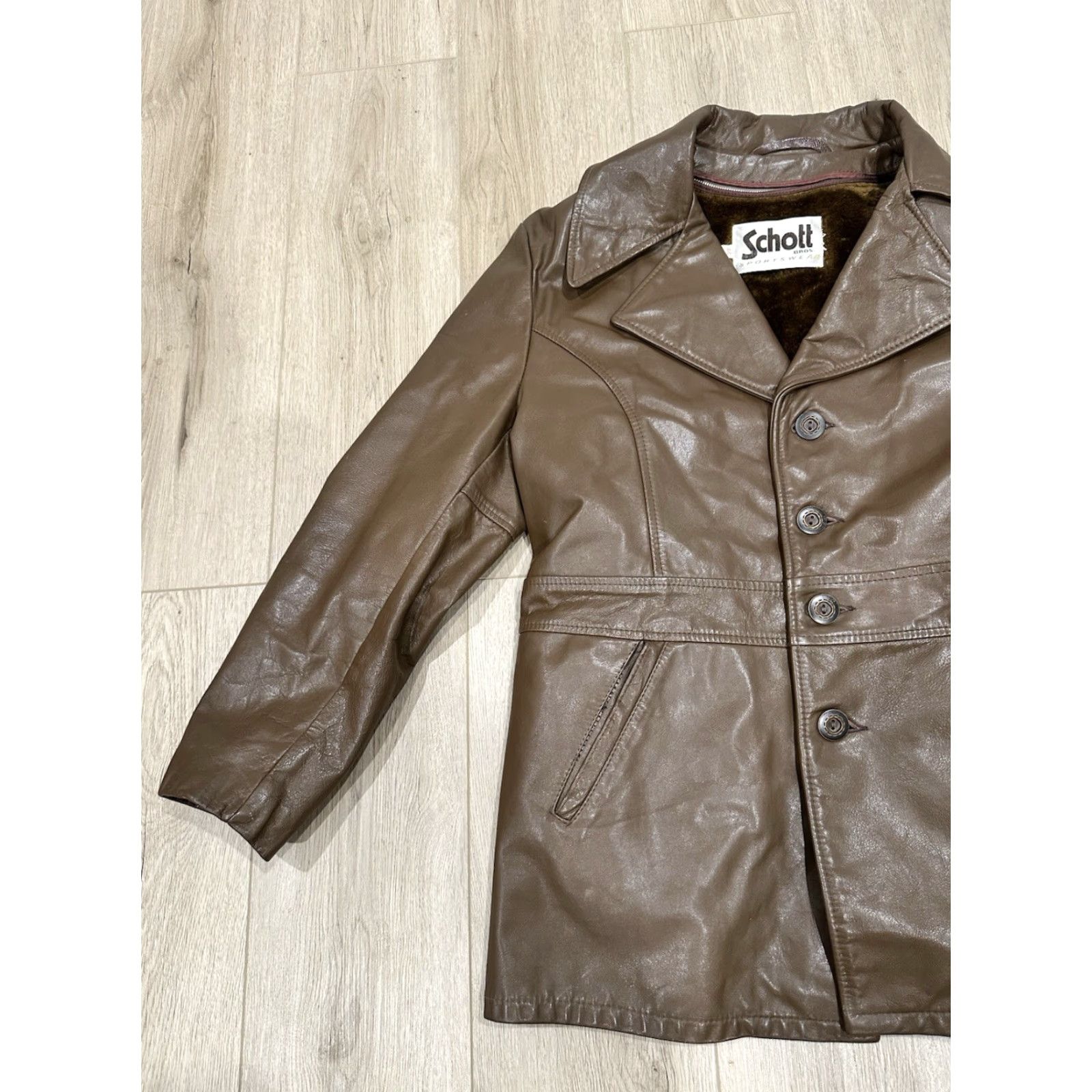 Schott VINTAGE SCHOTT Leather Removable Fur Lined Button Blazer Disco Jacket Coat Mens 44 Size 44R - 4 Thumbnail