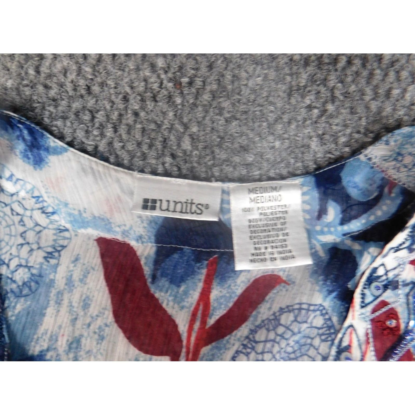 Vintage Crown & Ivy Blouse Women M Blue Floral Knit Polyester Crew Neck Long Sleeve Pullover Casual Regular Vintage No Size M / US 6-8 / IT 42-44 - 7 Thumbnail