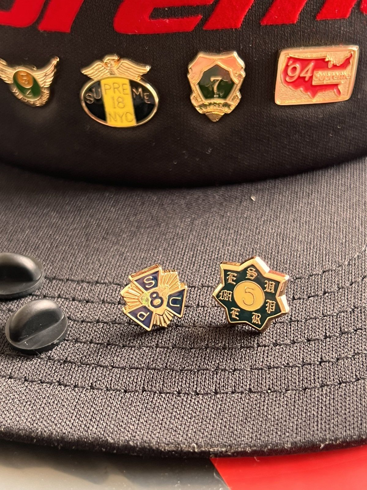 Supreme Supreme Pins Mesh Back 5 Panel Black cap hat snapback enamel Size ONE SIZE - 8 Thumbnail