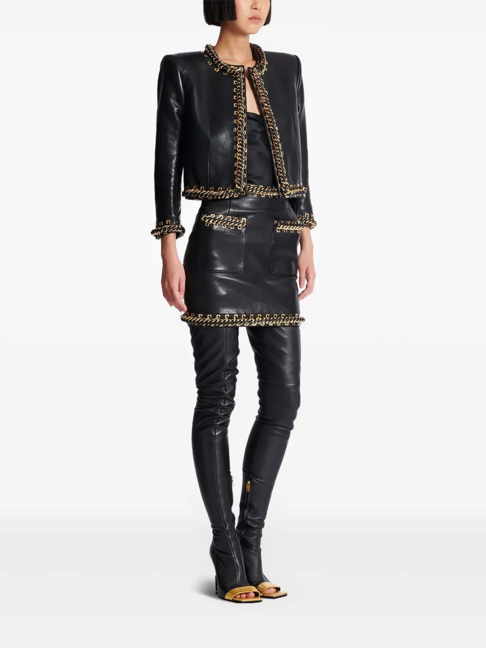 Balmain o1s1wg111225 Chain Detailing Jacket in Black Size S / US 4 / IT 40 - 4 Thumbnail
