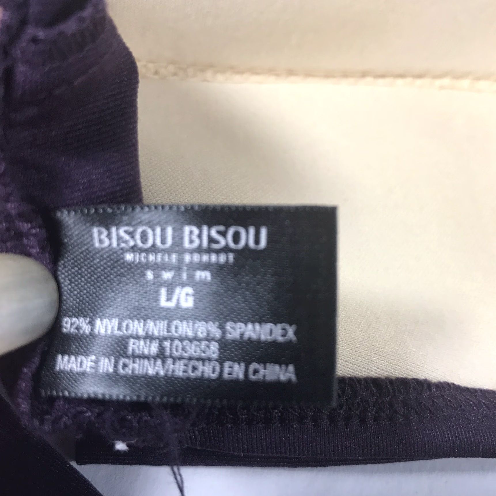 Vintage BISOU BISOU Swim Top Halter Women's L Eggplant Nylon Spandex Built-In Bra 47in Length 5in Bottom Lightweight Size L / US 10 / IT 46 - 3 Thumbnail