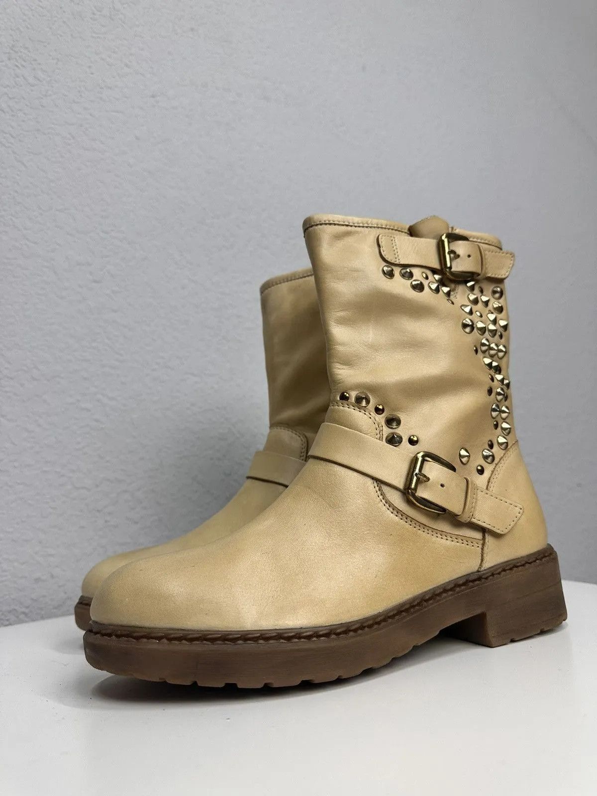 Genuine Leather Beige leather studded noto AS 98 rock boots Hedi Slimane Size US 9 / IT 39 - 7 Thumbnail