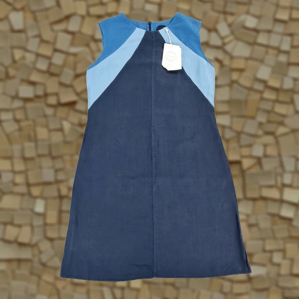 Vintage Holiday Dress Blue Knee Length 100% Linen Sleeveless V-Neck Casual Women L Summer Beach Shift Mens Girls Size L / US 10 / IT 46 - 1 Thumbnail