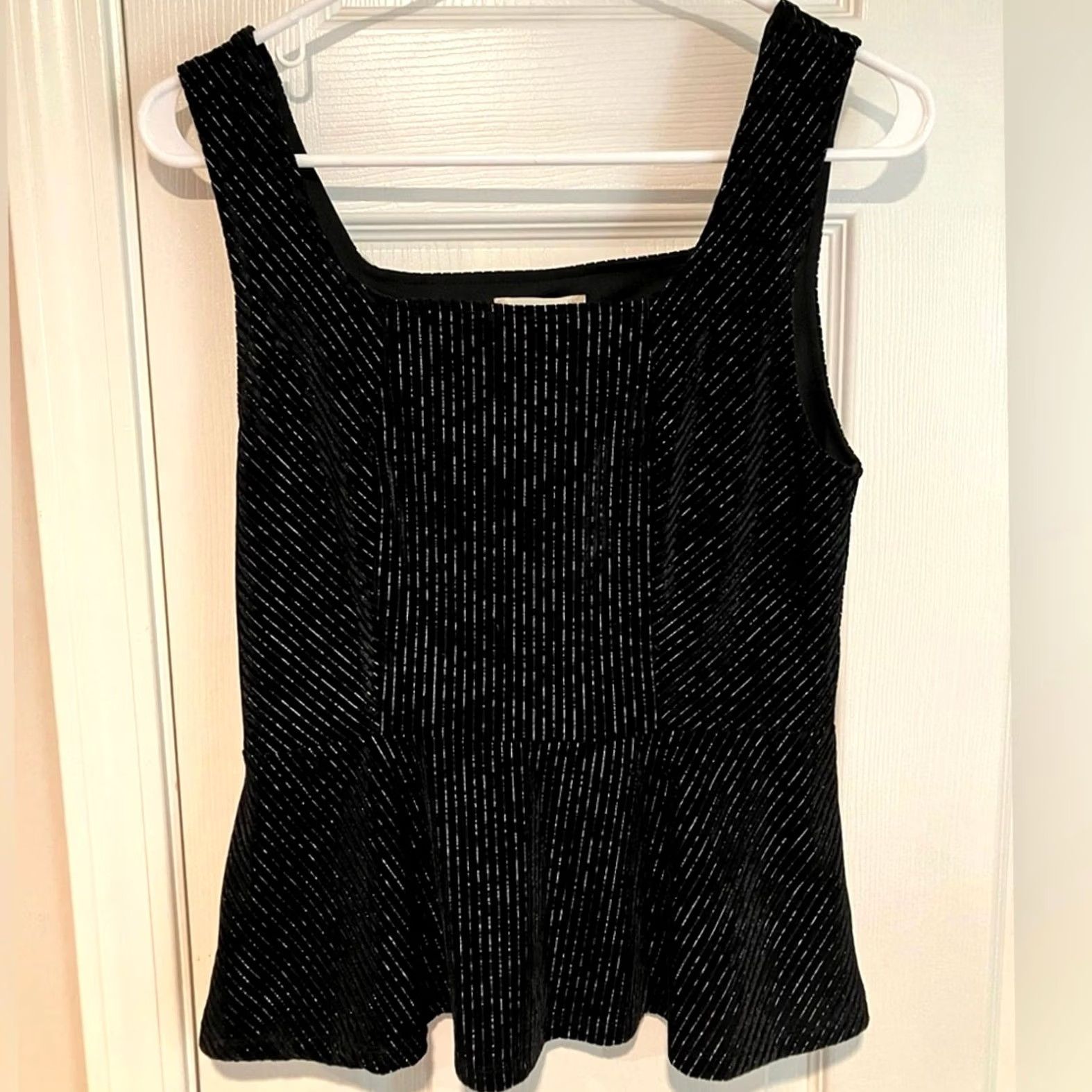 Vintage Altar'd State Velour Square Neck Sleeveless Peplum Top Black Gold Stripe Size M Size M / US 6-8 / IT 42-44 - 2 Thumbnail