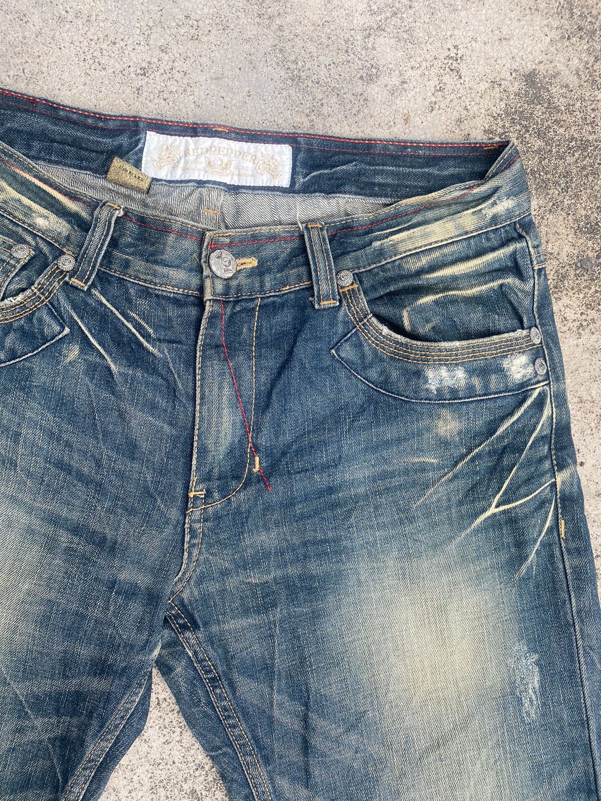 If Six Was Nine × Japanese Brand Flare Jeans Red Pepper Honeycomb Clawmark Splash Size US 33 - 9 Thumbnail