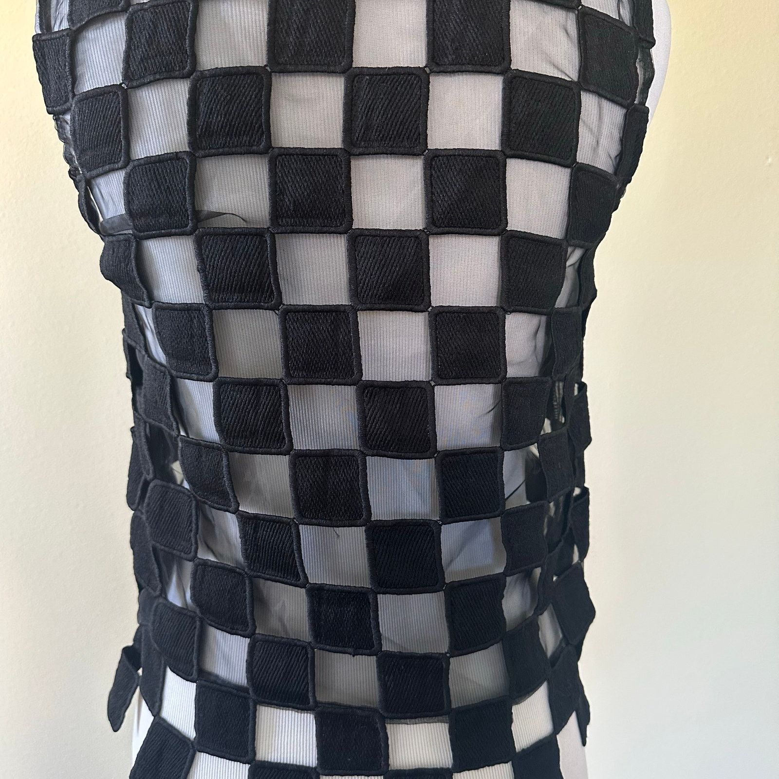 Other Women's Black Checkered Mesh Lined Sleeveless Top Size S Size S / US 4 / IT 40 - 3 Thumbnail