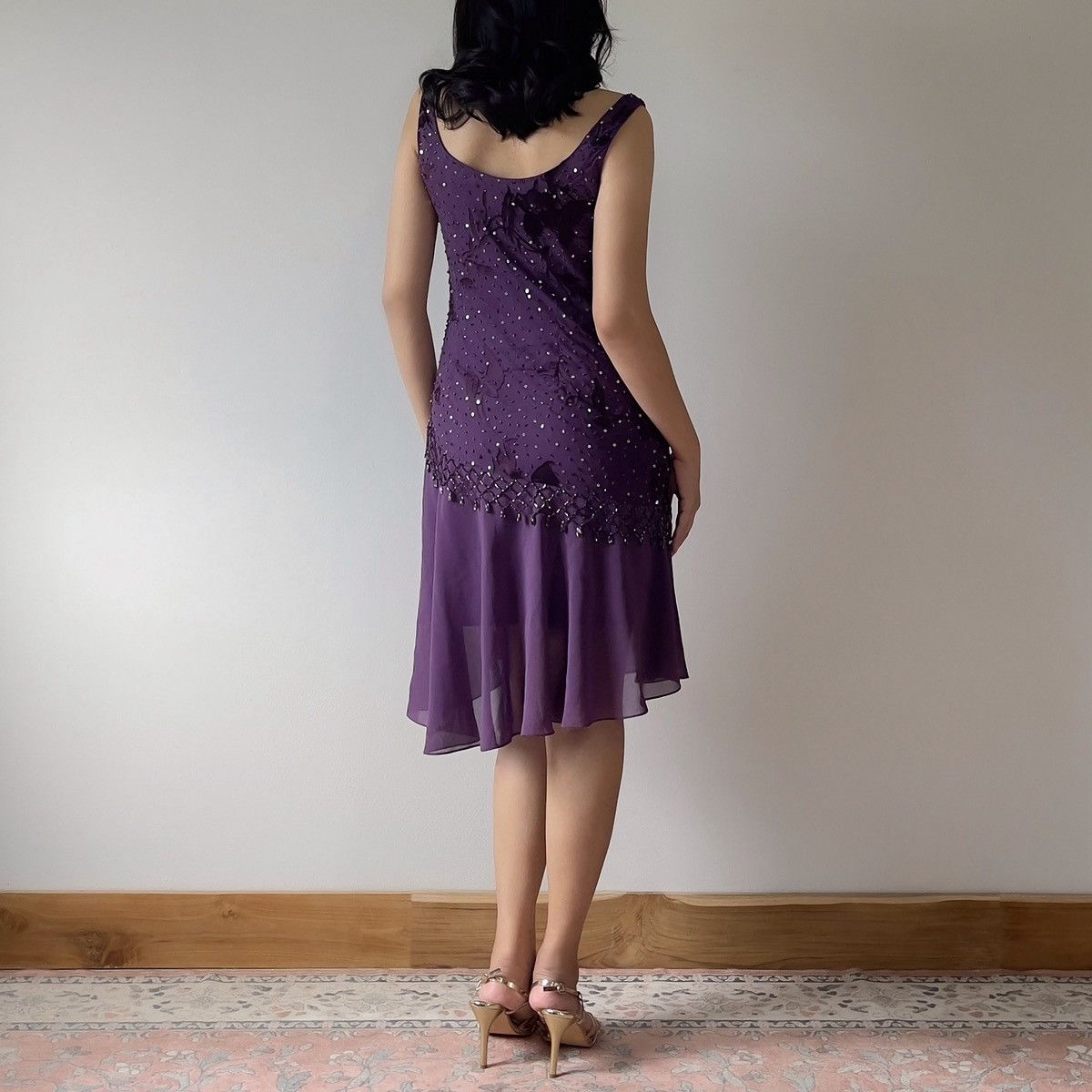 Alex Evenings Vintage Purple Silk Burnout & Chiffon Beaded Dress (S–M) Size M / US 6-8 / IT 42-44 - 7 Thumbnail