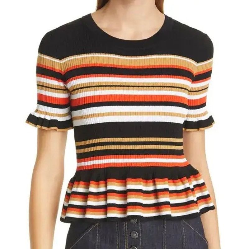 Cinq a Sept Cinq a Sept Milly Stripe Ribbed Peplum Short-Sleeve Sweater Size S / US 4 / IT 40 - 7 Thumbnail