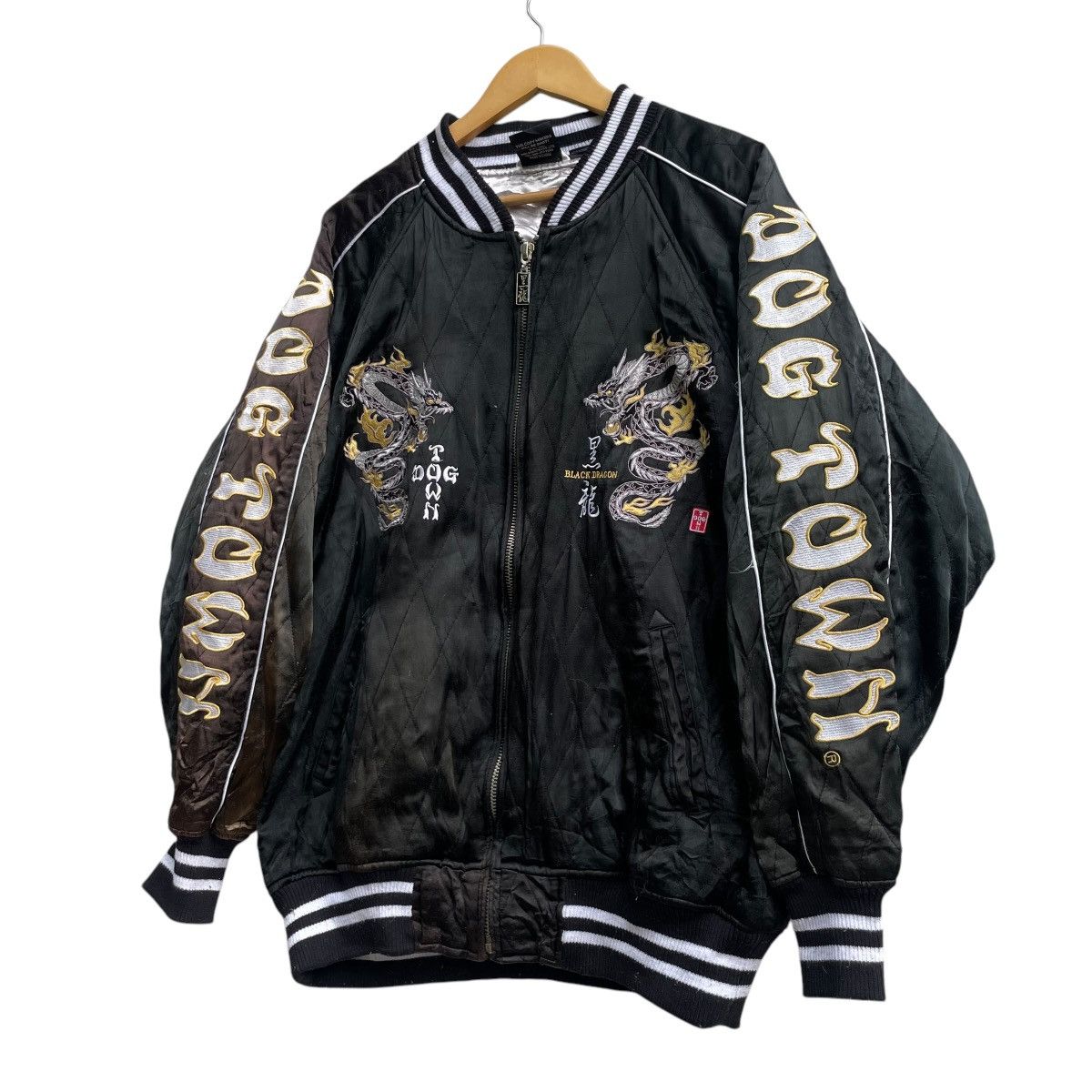 Dogtown × Japanese Brand × Vintage 💥Vintage Dog Town Black Dragon Embroidered Padded Sukajan Size US L / EU 52-54 / 3 - 3 Thumbnail
