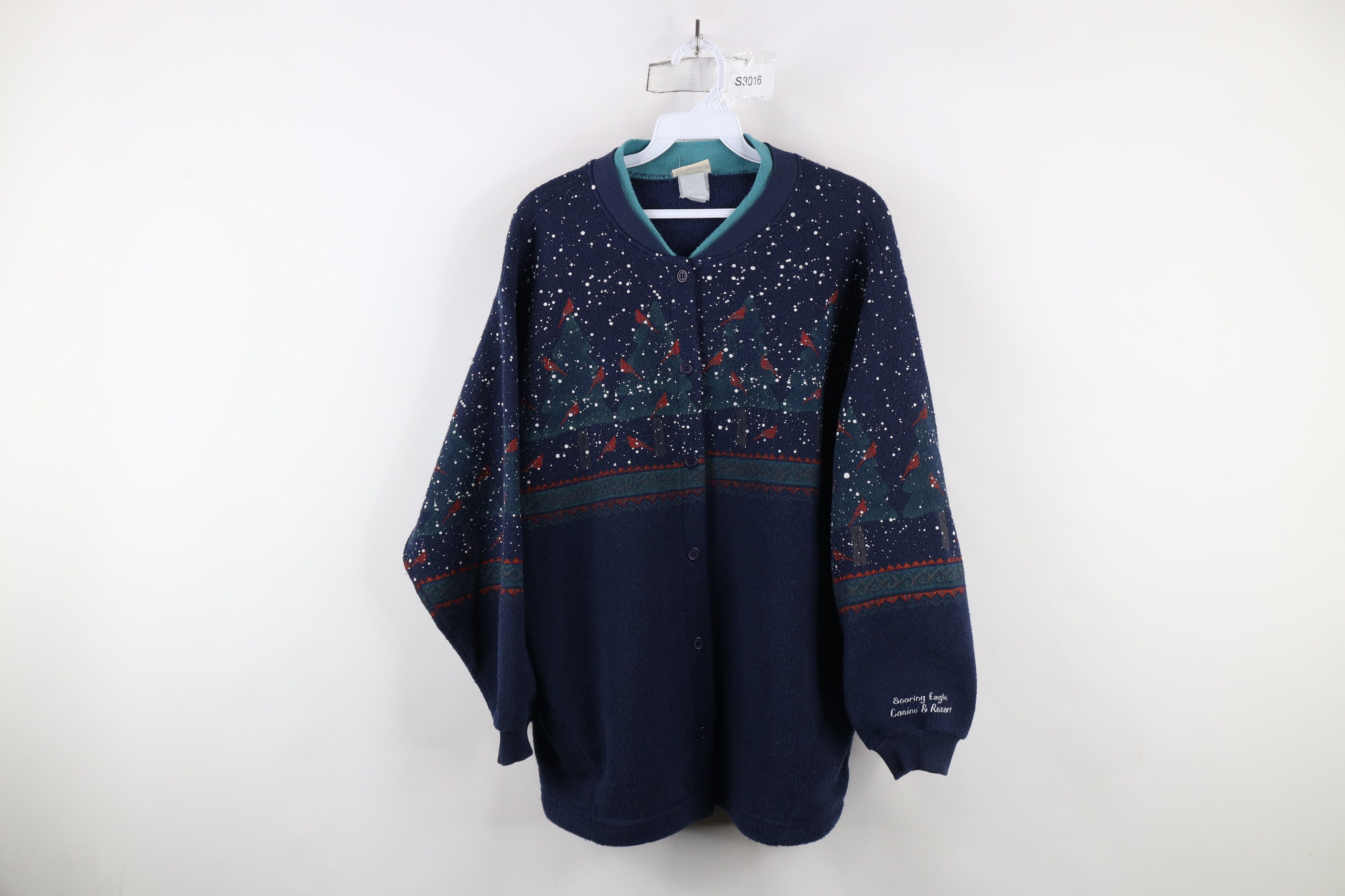 Vintage 90s All Over Print Terry Cloth Cardigan Sweater USA