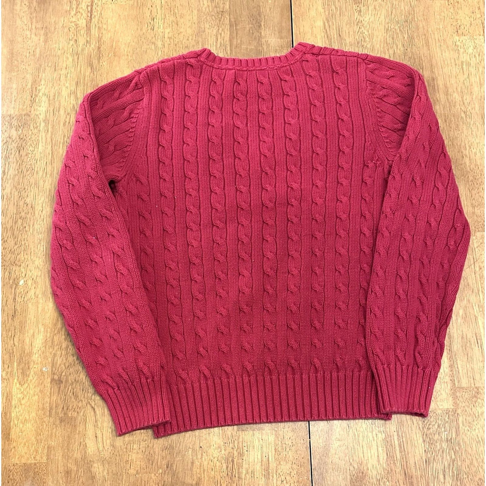 Tommy Hilfiger VINTAGE Tommy Hilfiger V Neck Cable Knit Sweater Large Red Mens? Size L / US 10 / IT 46 - 3 Thumbnail