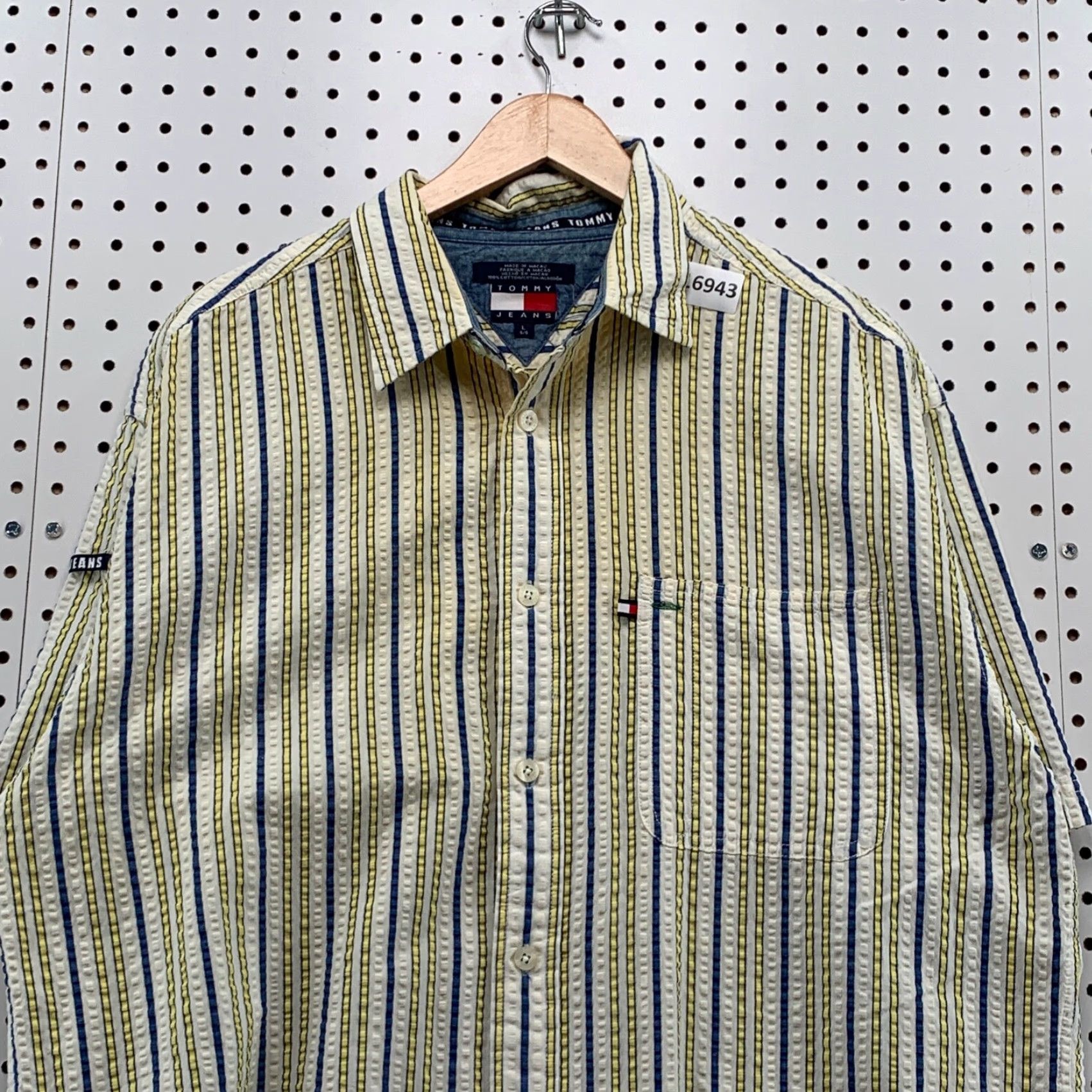 Tommy Hilfiger VINTAGE Tommy Jeans Button Shirt Short Sleeve Men Large Yellow SearSucker Size US L / EU 52-54 / 3 - 2 Thumbnail