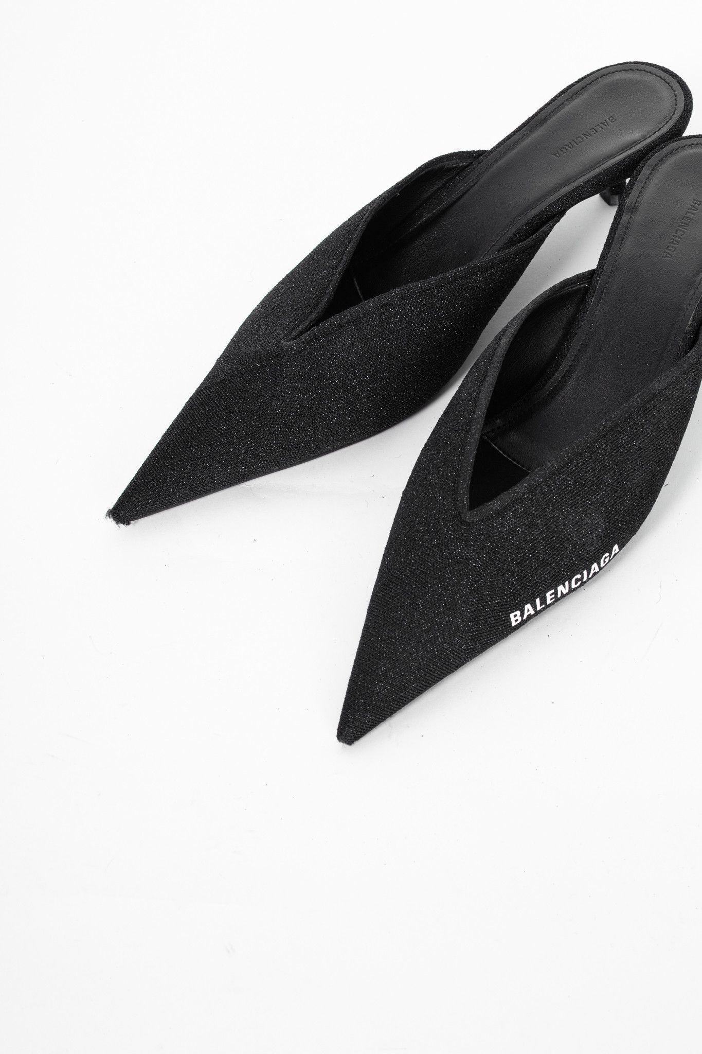 Balenciaga Balenciaga Black Glitter Knit Pointed-Toe Knife Mules Size US 7.5 / IT 37.5 - 6 Thumbnail