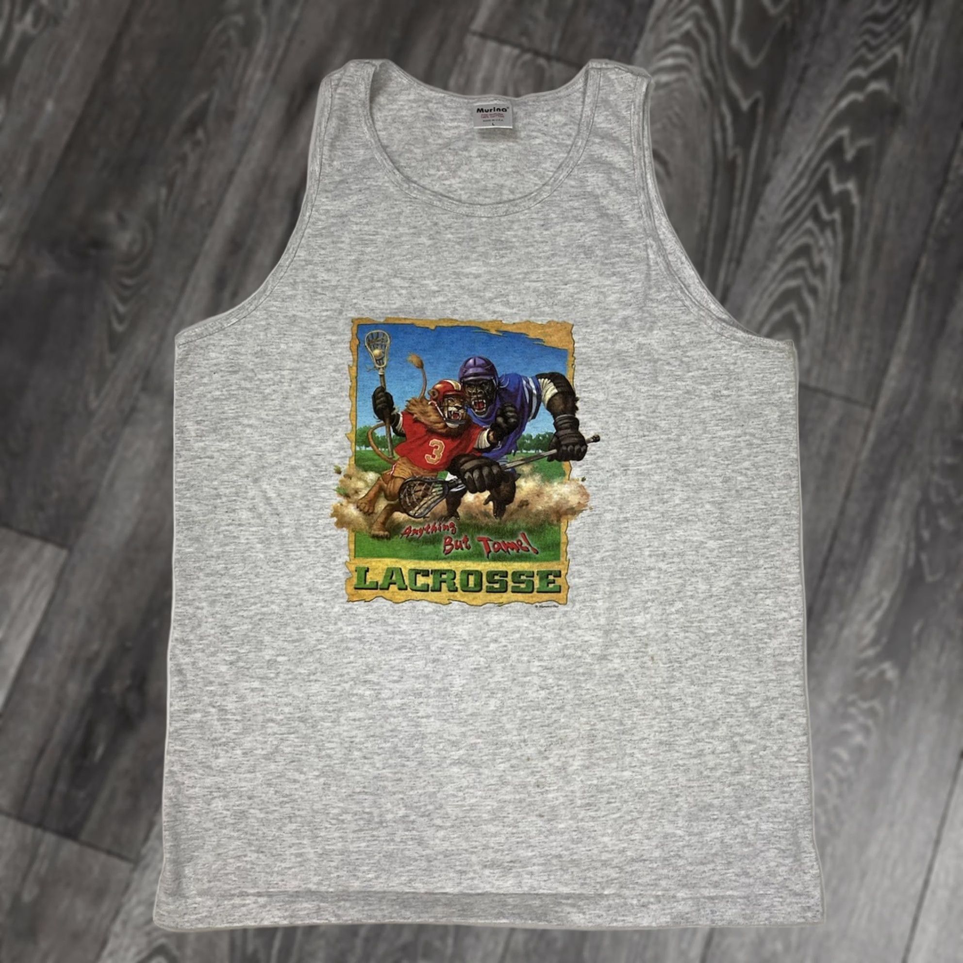 Vintage VINTAGE Human-i-Tees Lacrosse Lion & Gorilla Tank Top T-shirt Men Large USA 90s Size US L / EU 52-54 / 3 - 1 Thumbnail