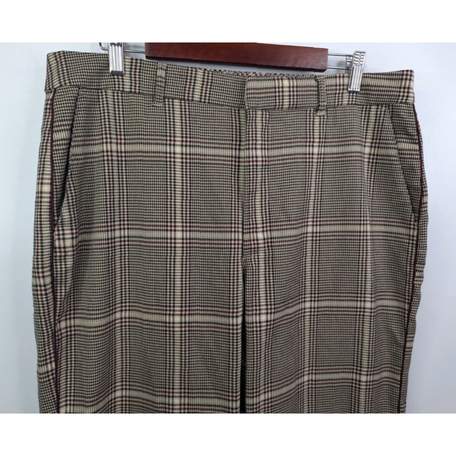 Abercrombie & Fitch Abercrombie & Fitch Womens Houndstooth Pant XL Beige Flared Ankle High Rise Sim- one? Size 40" / US 18 - 2 Thumbnail