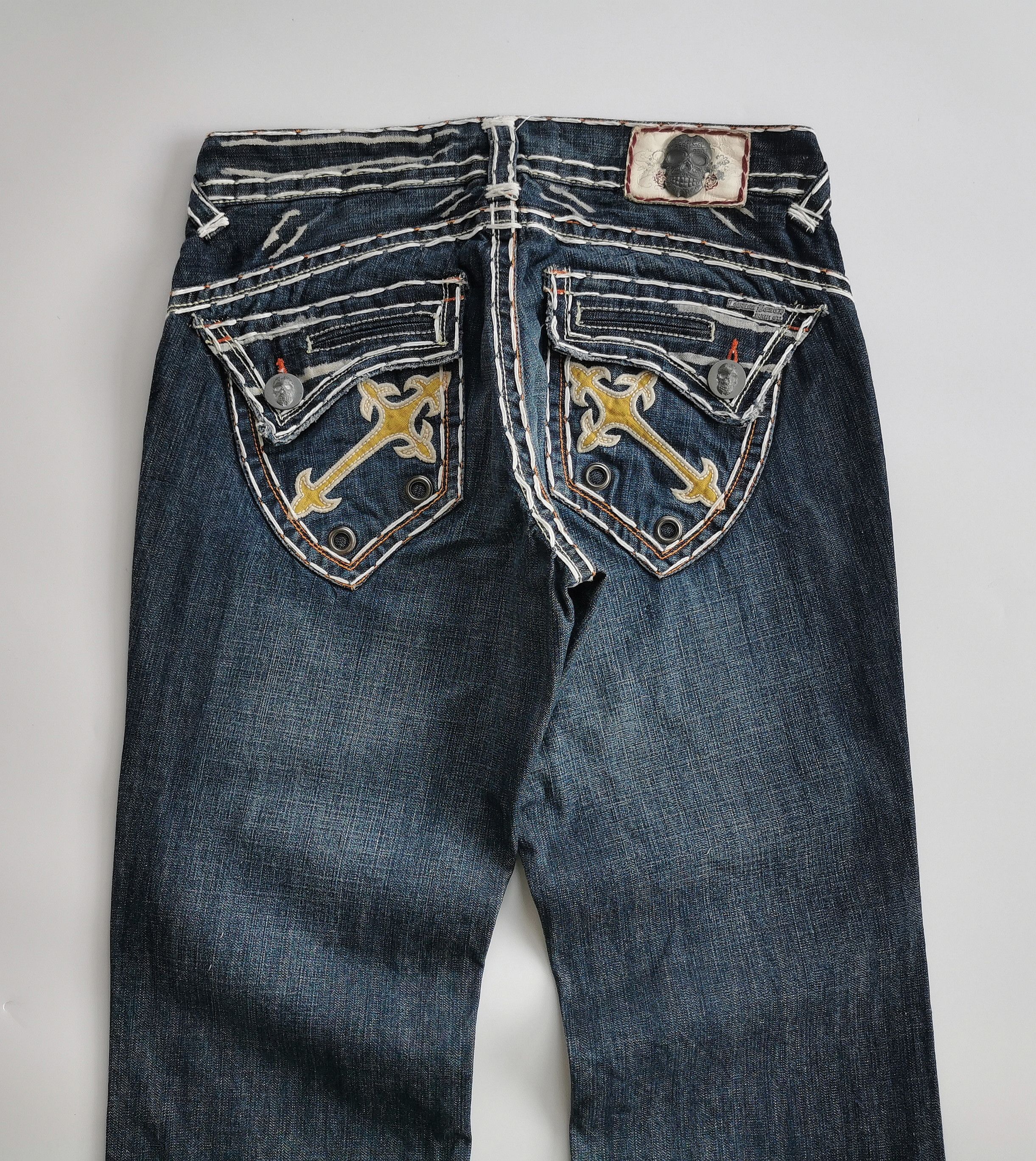 Japanese Brand Flare Denim Cross Embrodery Laguna Beach Size US 33 - 6 Thumbnail