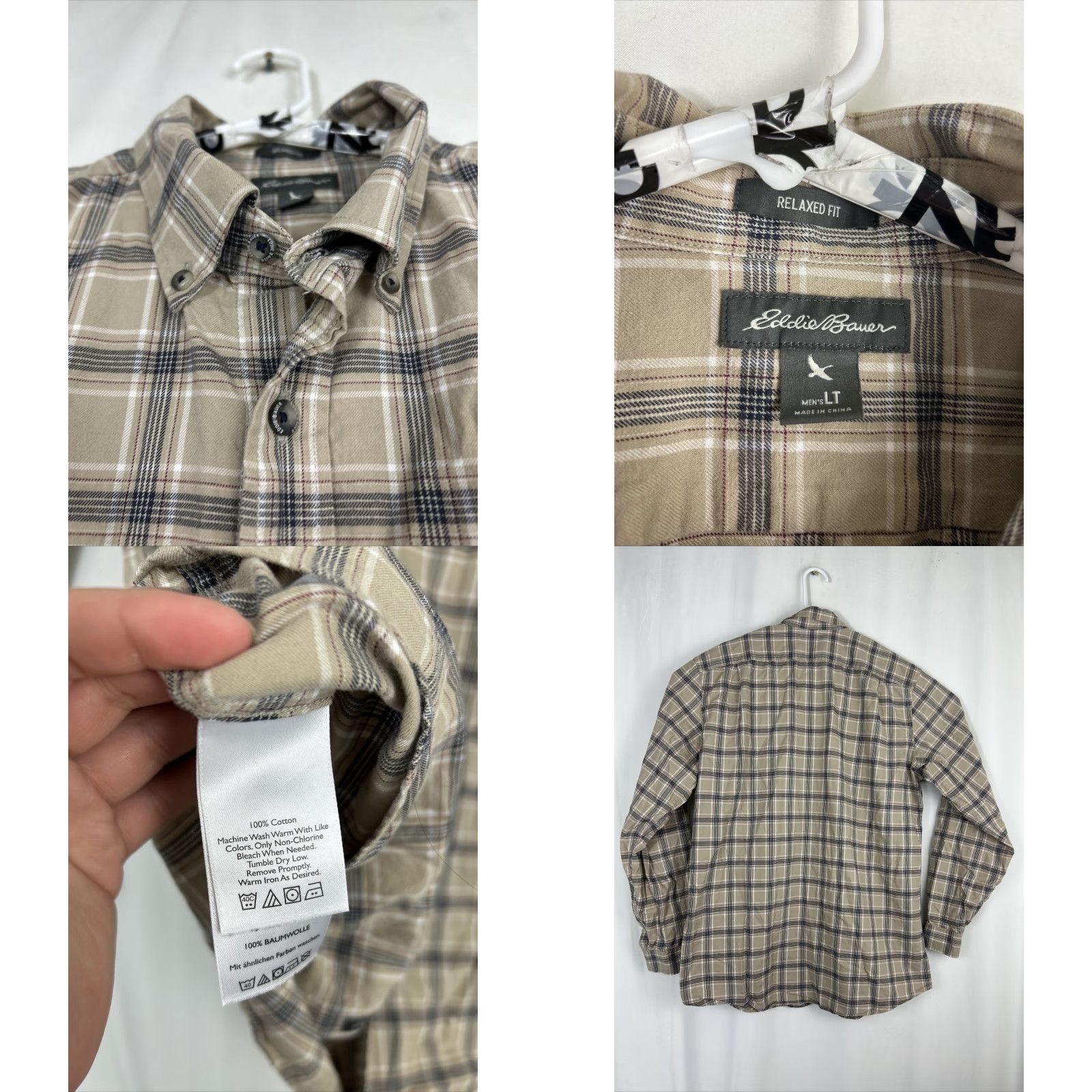 Eddie Bauer Eddie Bauer Mens Large Tall Long Sleeve Button-Down Shirt Plaid Brown LS Relaxed Mens, L Tall, Brown, Eddie Bauer Shirt Size US L / EU 52-54 / 3 - 8 Thumbnail