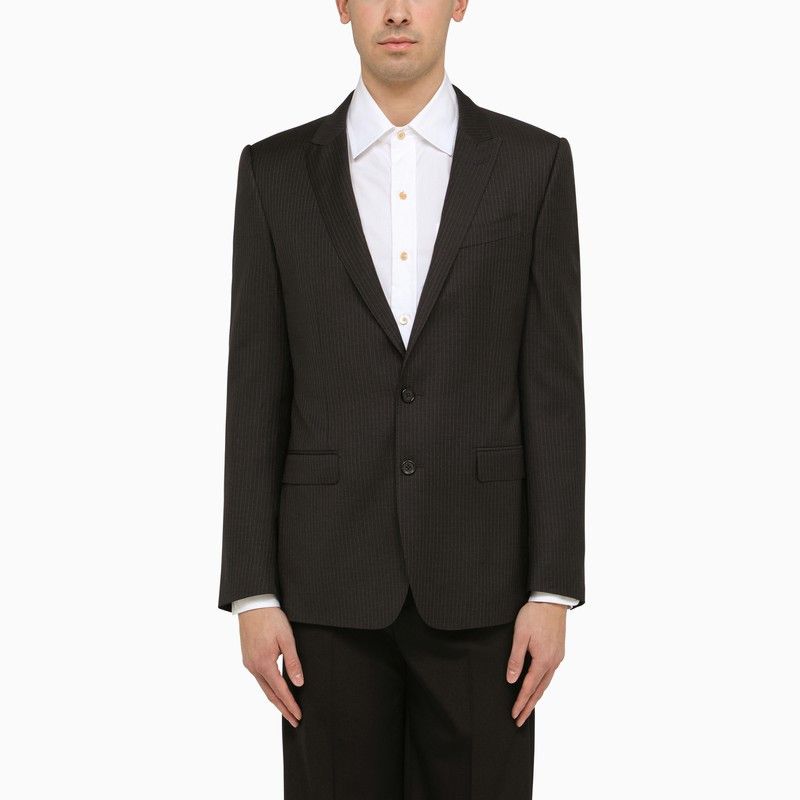 image of Dolce Gabbana Dolce&gabbana Dark Grey Single-Breasted Pinstripe Jacket, Men's (Size Medium)