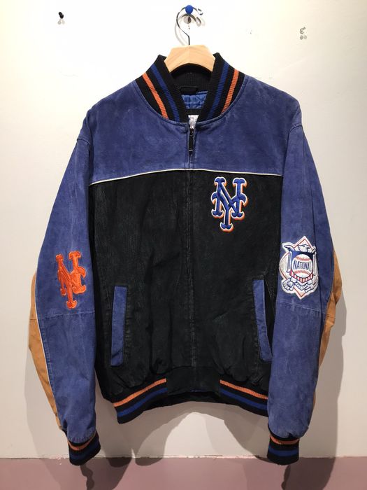Vintage 90s vintage retro MLB New York Mets suede leather jacket ...