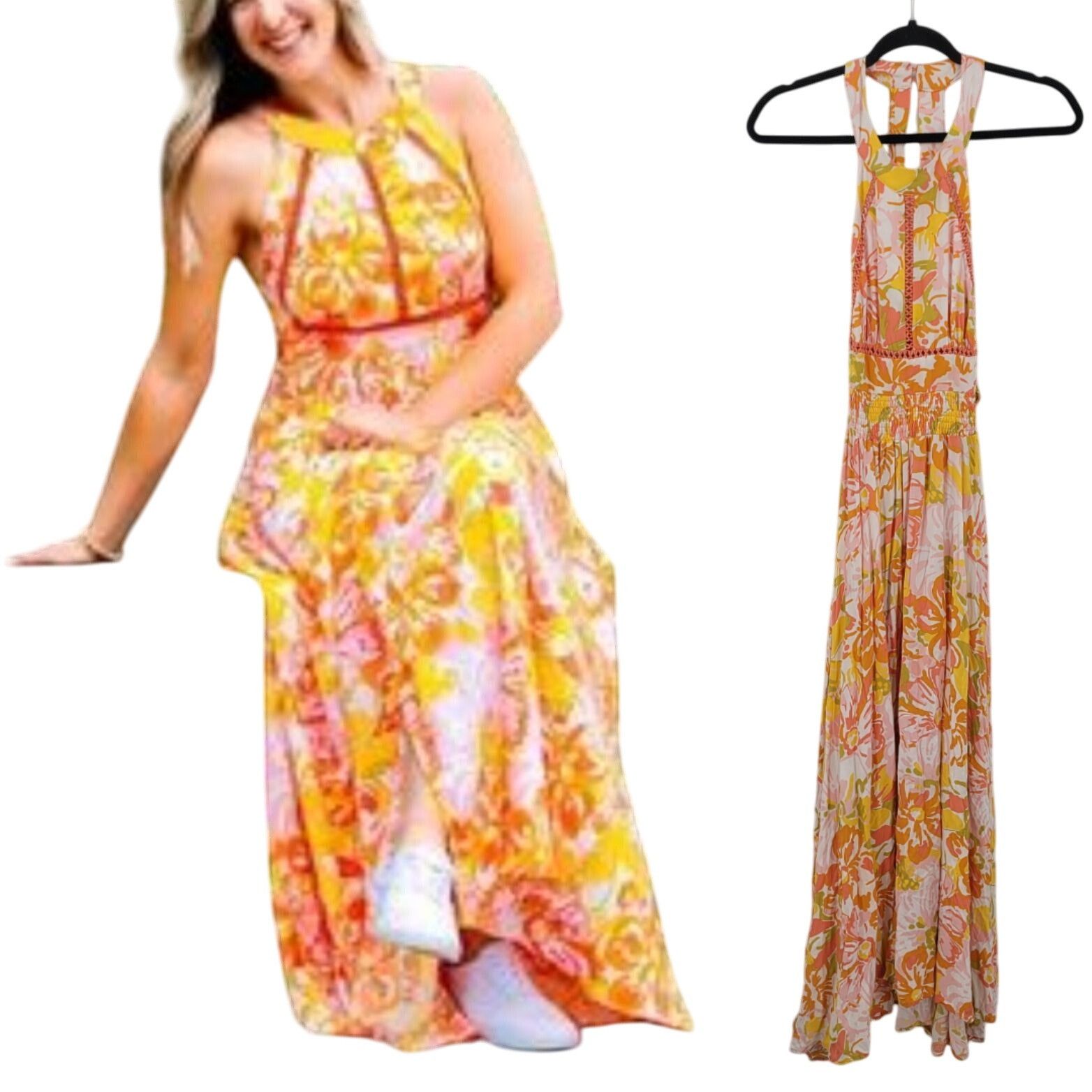 Anthropologie Abel The Label Sz S Pink Orange Floral Tie Cutout Halter Max Size S / US 4 / IT 40 - 2 Thumbnail