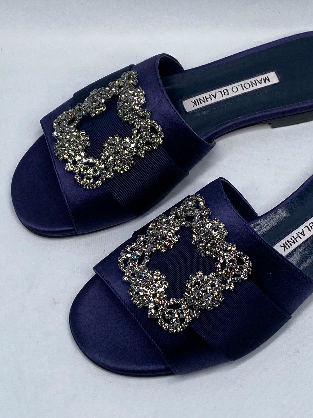 Manolo Blahnik Manolo Blahnik Navy Satin Jewel Buckled Flat Sandals size 37 Size US 7 / IT 37 - 5 Thumbnail