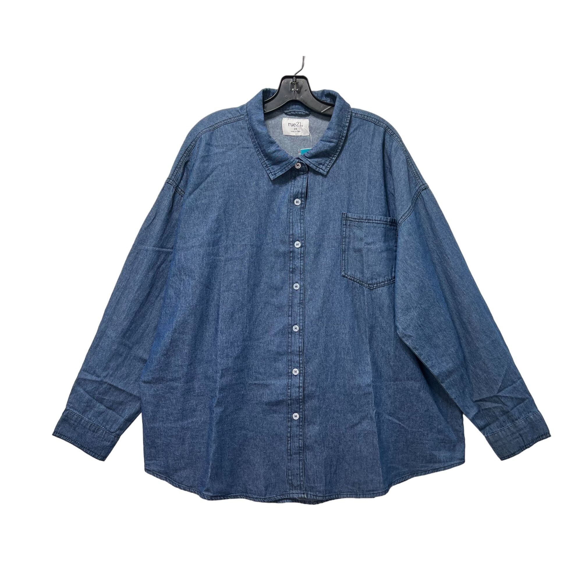 rue21 Rue 21 - Women's Chambray Long Sleeve Button Down Shirt With Size XXL / US 16-18 / IT 52-54 - 1 Thumbnail