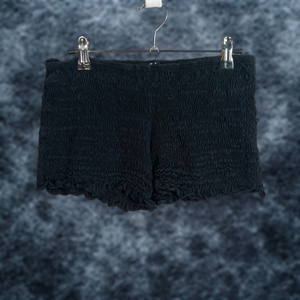 Vintage Motel Black Smocked Shorts Womens Large Cotton Blend Shirt? Wait Size 28" / US 6 / IT 42 - 1 Thumbnail