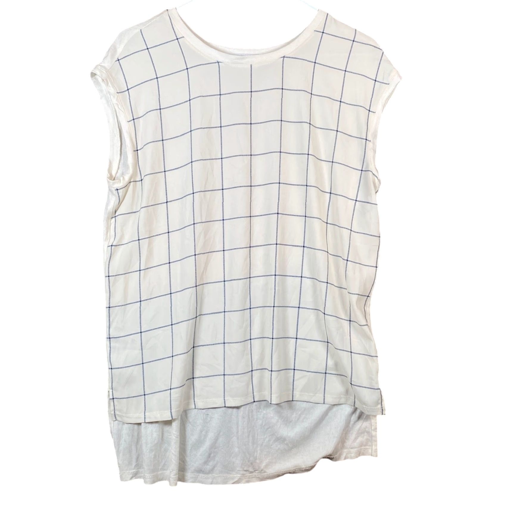 Ann Taylor VINTAGE Ann Taylor LOFT Womens Blouse White Windowpane Sleeveless Stretch Small Size S / US 4 / IT 40 - 2 Thumbnail