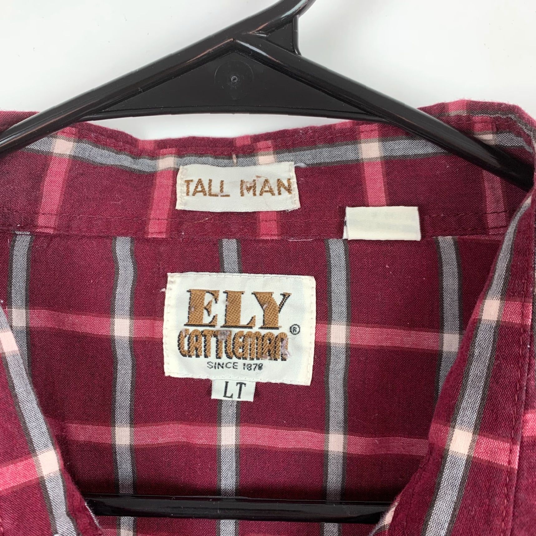 Vintage Vintage Ely Cattleman Tall Man Plaid Red White Rodeo Western Pearl Snap Shirt LT Long Sleeve Cotton 1980s Grunge Size US L / EU 52-54 / 3 - 4 Thumbnail