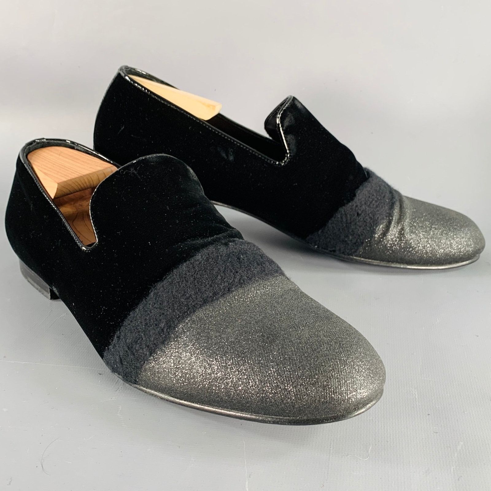 Jimmy Choo JIMMY CHOO Size 11.5 Black Grey Glitter Velvet Loafers Size US 11.5 / EU 44-45 - 1 Thumbnail