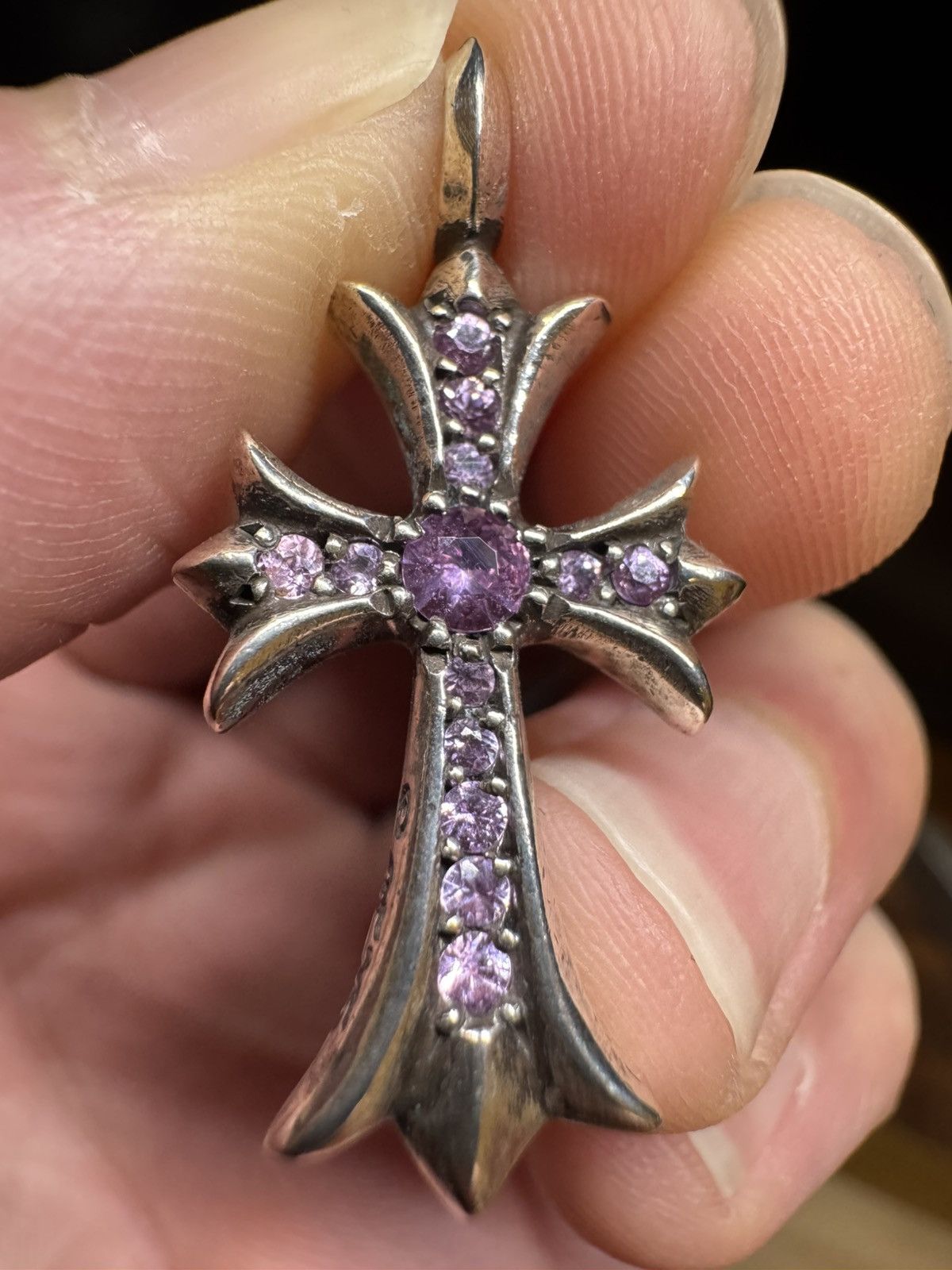 Chrome Hearts Brand New Chrome Hearts Tiny Cross Pave Pink Sapphire Size ONE SIZE - 7 Thumbnail