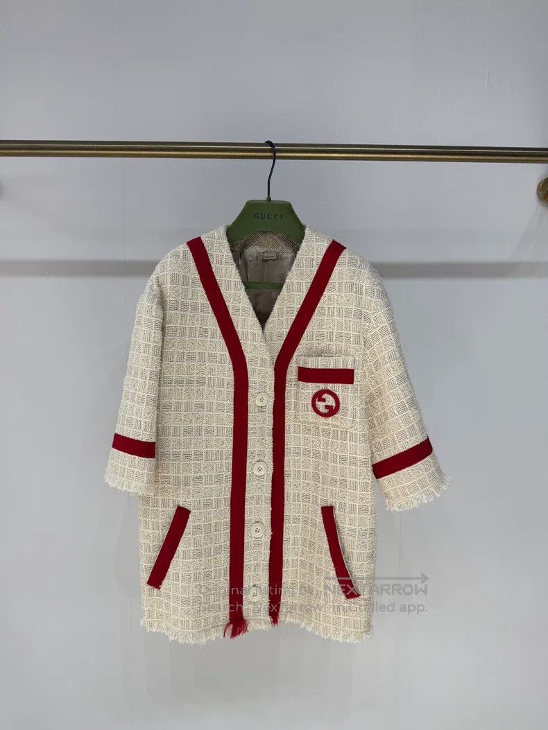 Gucci Gucci Tweed beige red rice contrast colour coat Size XXS / US 00 / IT 34 - 1 Thumbnail