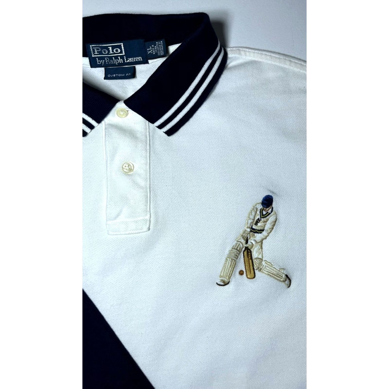 Polo Ralph Lauren Polo Ralph Lauren Men's Cricket Polo Shirt Embroidered Stripe Sz XL Vintage White Polo Shirt Size US XL / EU 56 / 4 - 6 Thumbnail
