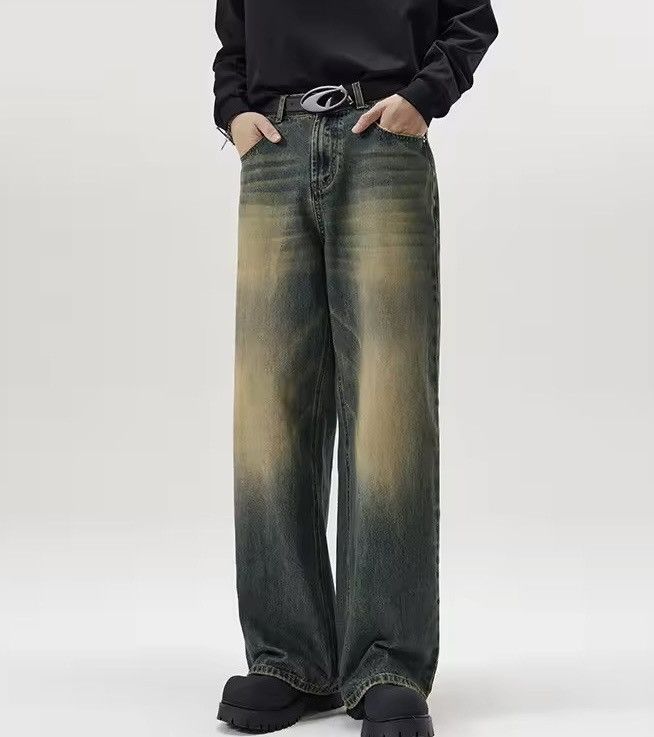 VINTAGE-STYLE DISTRESSED DENIM PANTS WITH UNIQUE FADE EFFECT