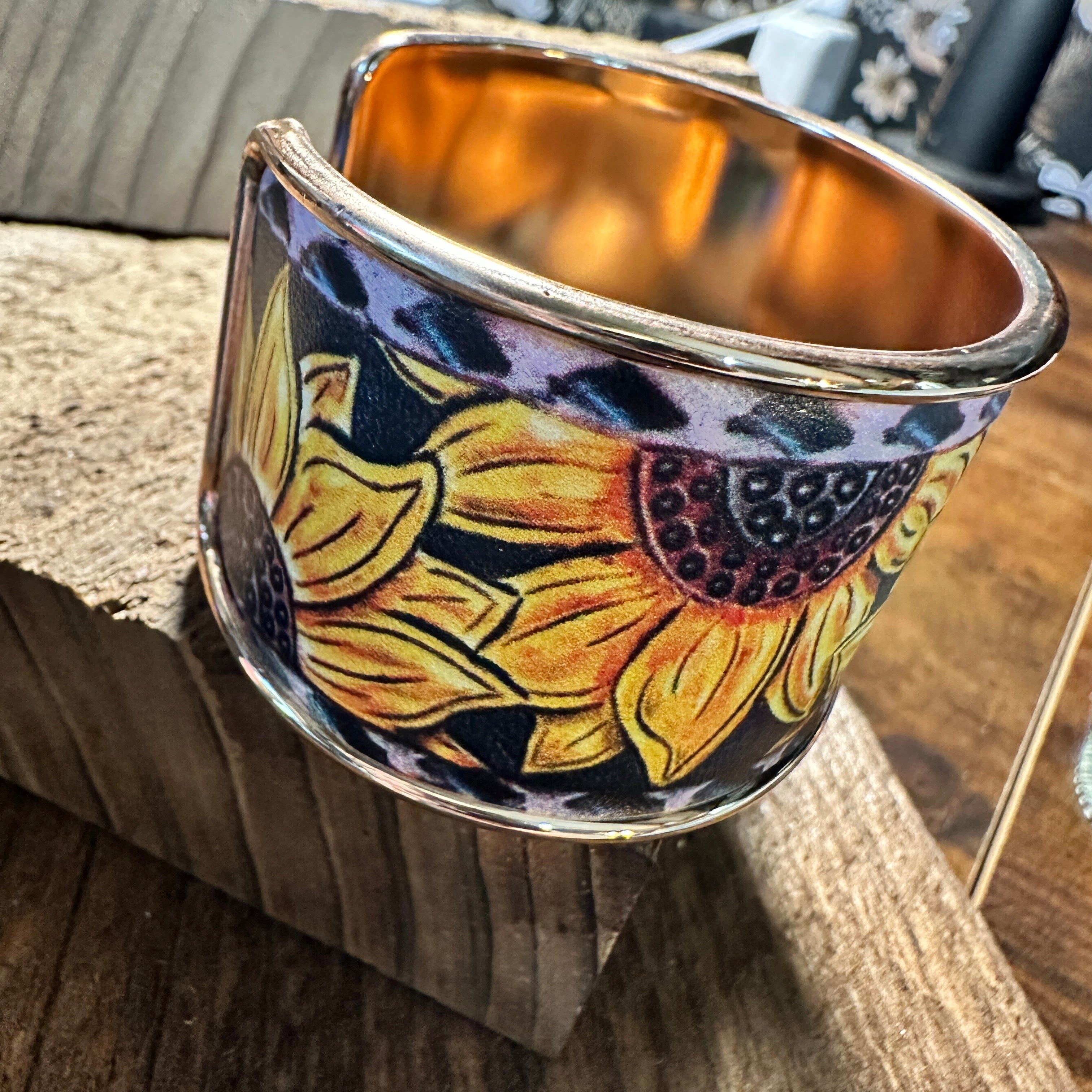 Other Boho Western Chic Sunflowers Wide Cuff Bangle Bracelet, Flor Size ONE SIZE - 5 Thumbnail