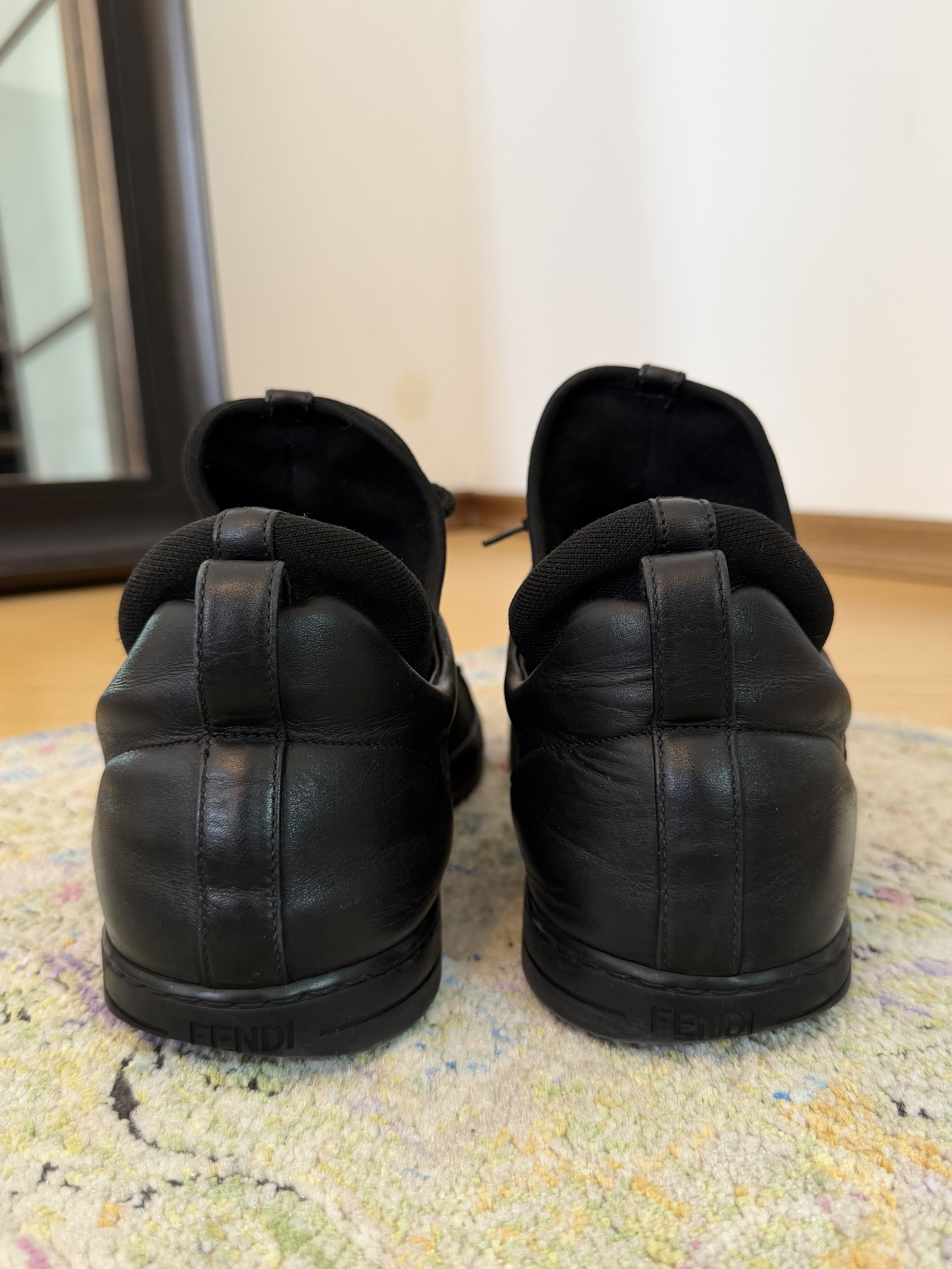 Fendi Fendi Black Leather and Fabric Monster Eye Mid Top Sneakers Size US 10 / EU 43 - 3 Thumbnail